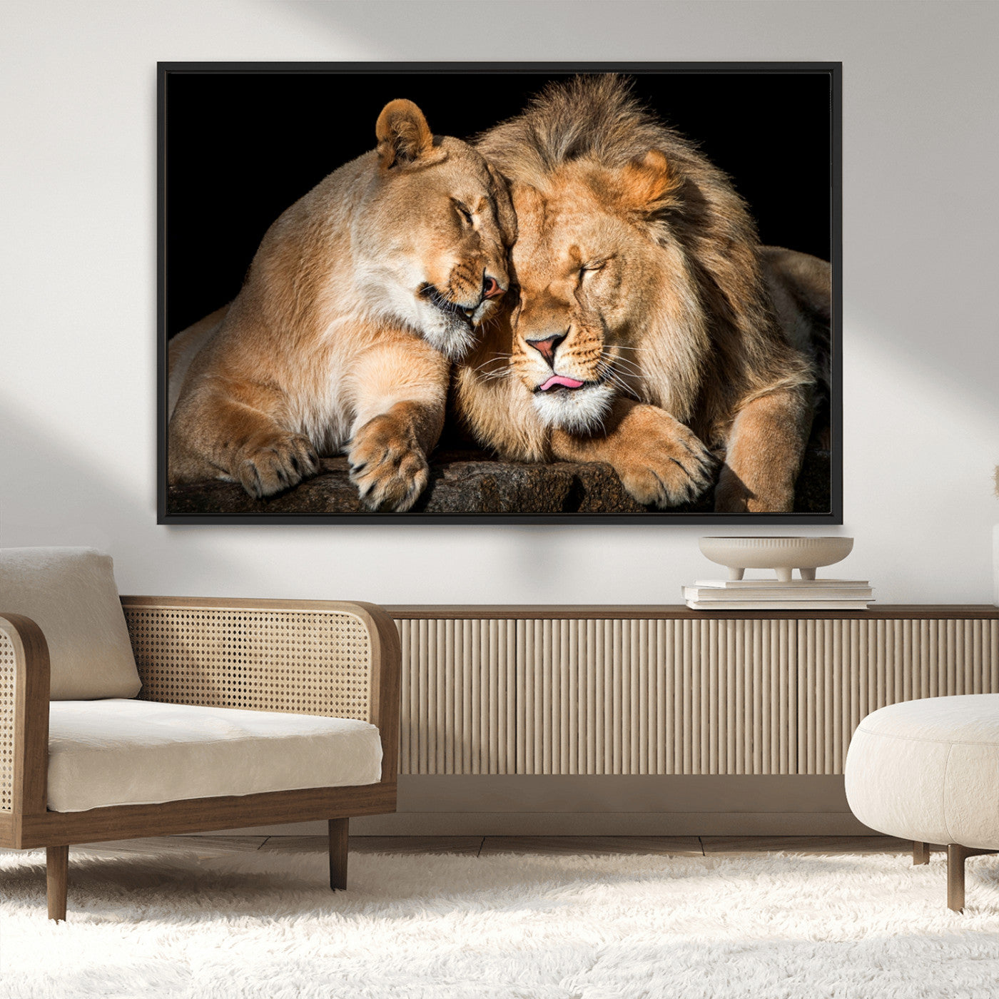 MGV-FC-36X24 - Lion and Lioness Wall Art Print Canvas | 3-Panel African Wildlife Canvas Print | Animal-Themed Art