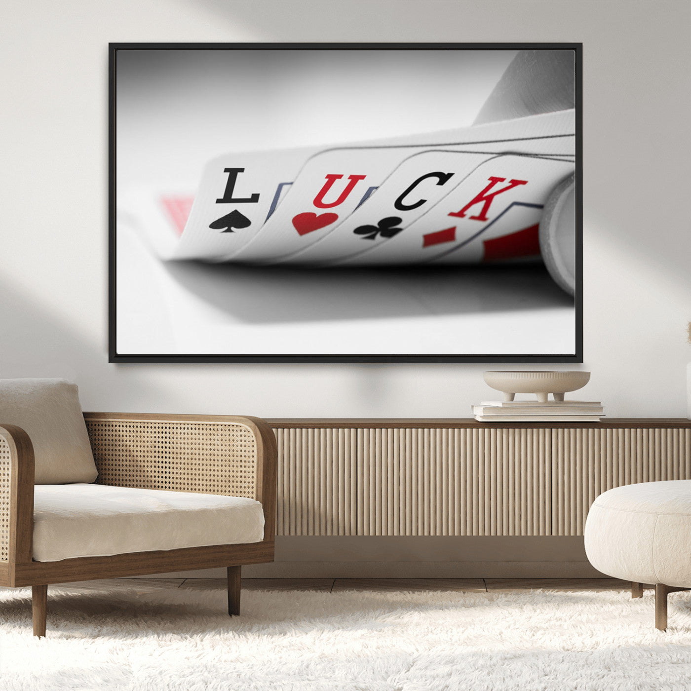 MGV-FC-36X24 - Framed Luck Poker Cards Canvas – Modern Triptych Wall Art, Ready to Hang for Game Rooms