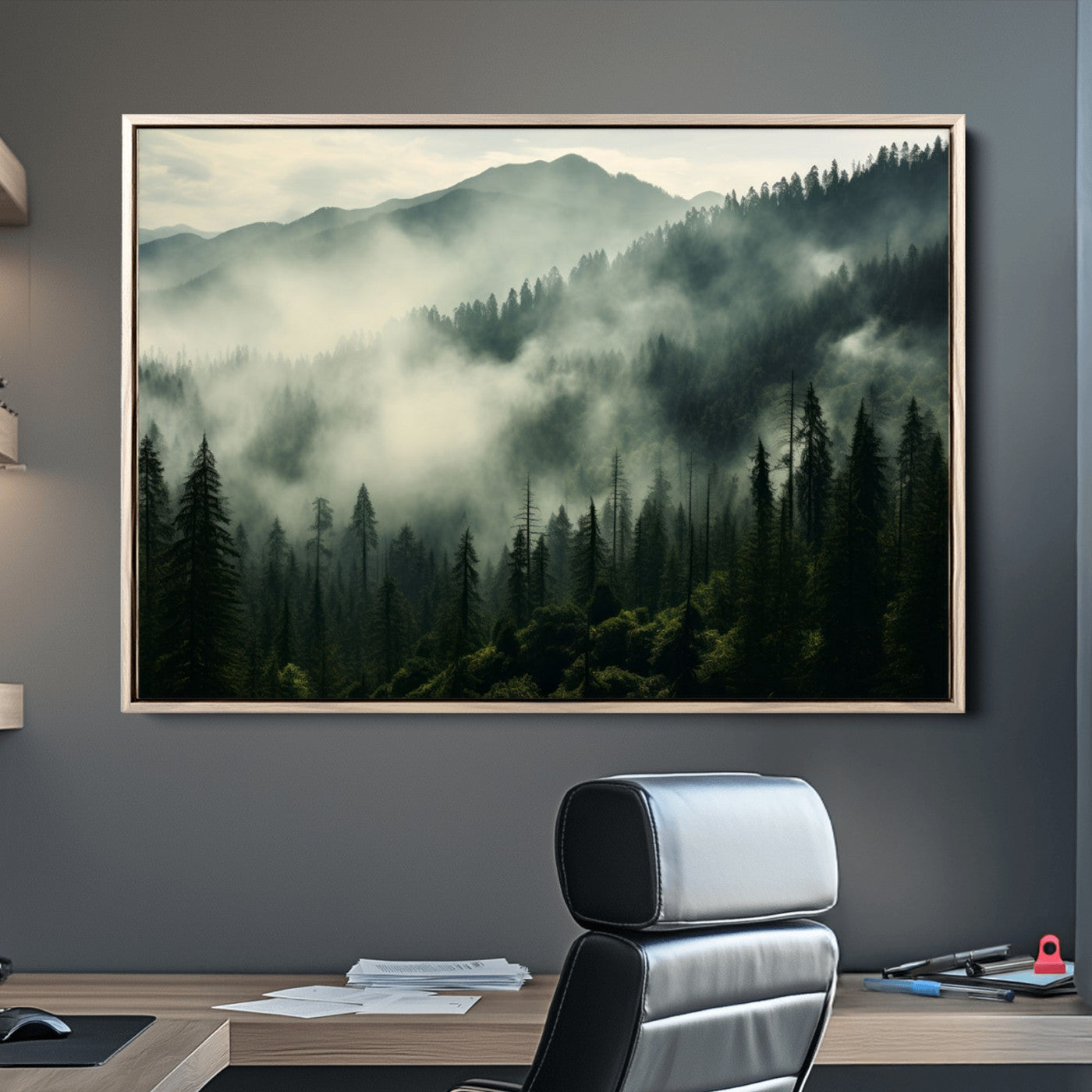 25295-MGV-CV-36X24-Captivating Misty Forest Wall Art Premium Canvas Print a Foggy and Serene Atmosphere