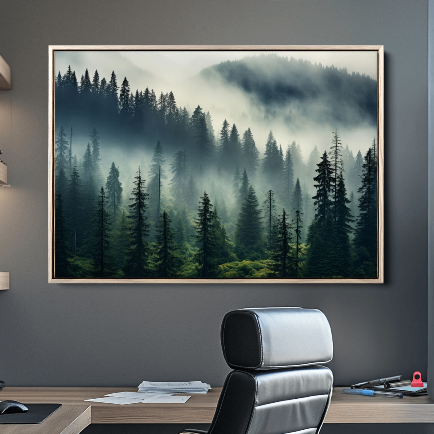 48606-MGV-CV-36X24-Captivating Misty Forest Wall Art Premium Canvas Print a Foggy and Serene Atmosphere