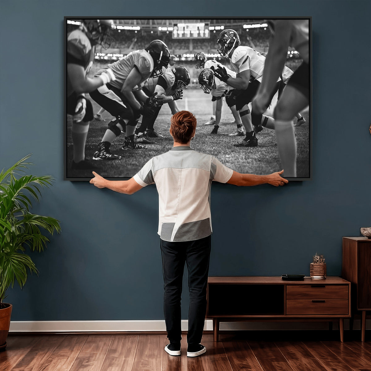 13273-MGV-CV-36X24 - American Football Wall Art Canvas Print Framed Stadium Sport