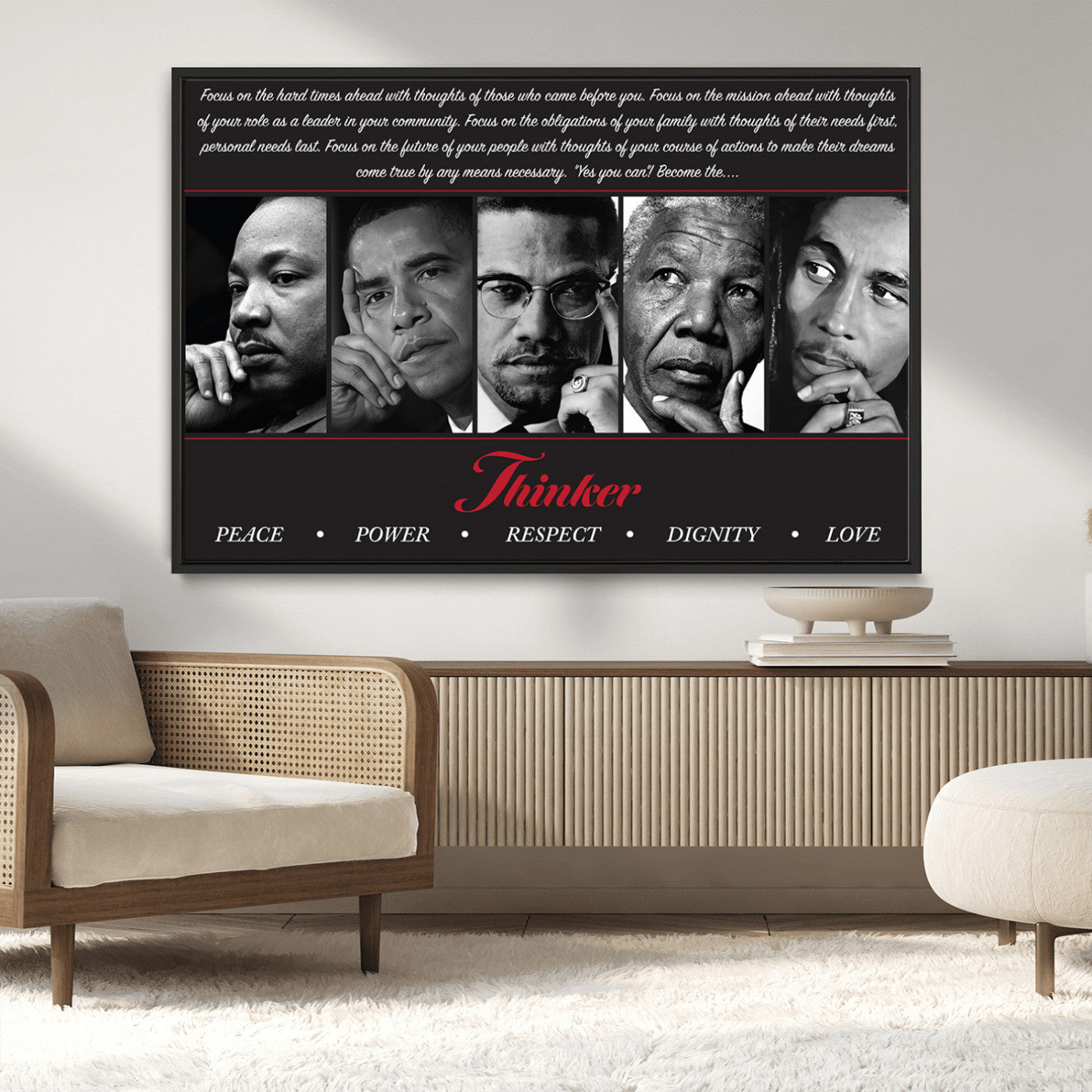 MGV-FC-36X24 - Thinker Peace Power Respect Dignity Wall Art | Thinkers of Changel Wall Art Featuring Icons of