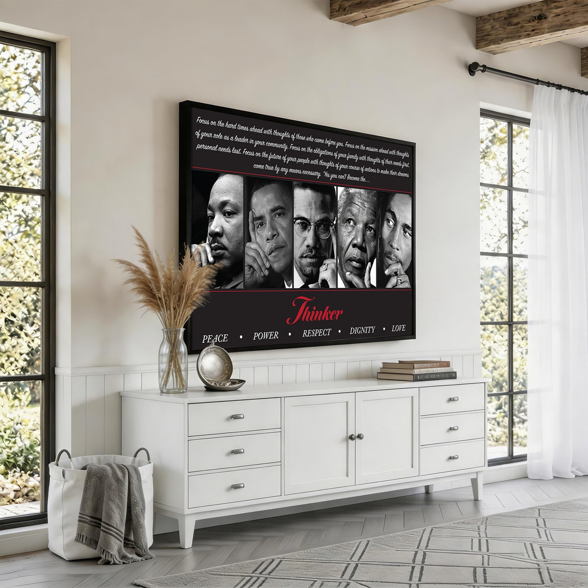 45112-MGV-CV-24X16 - Thinker Quintet Canvas Wall Art | Martin, Obama, Malcolm X, Mandela, Marley, Peace Power Respect Dignity Love
