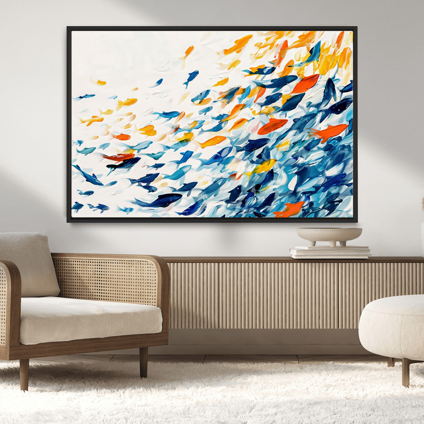 MGV-FC-36X24 - Abstract Fish Shoal Wall Art Canvas Print, Colorful Fish Herd Painting on Canvas Print, Ocean Animal