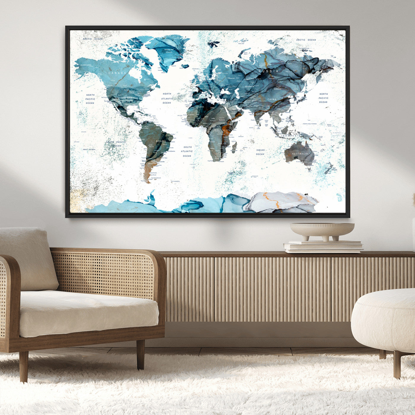 MGV-FC-36X24 - Push Pin World Map Canvas Print – Framed Wall Art for Couples to Track Their Travels – Anniversary
