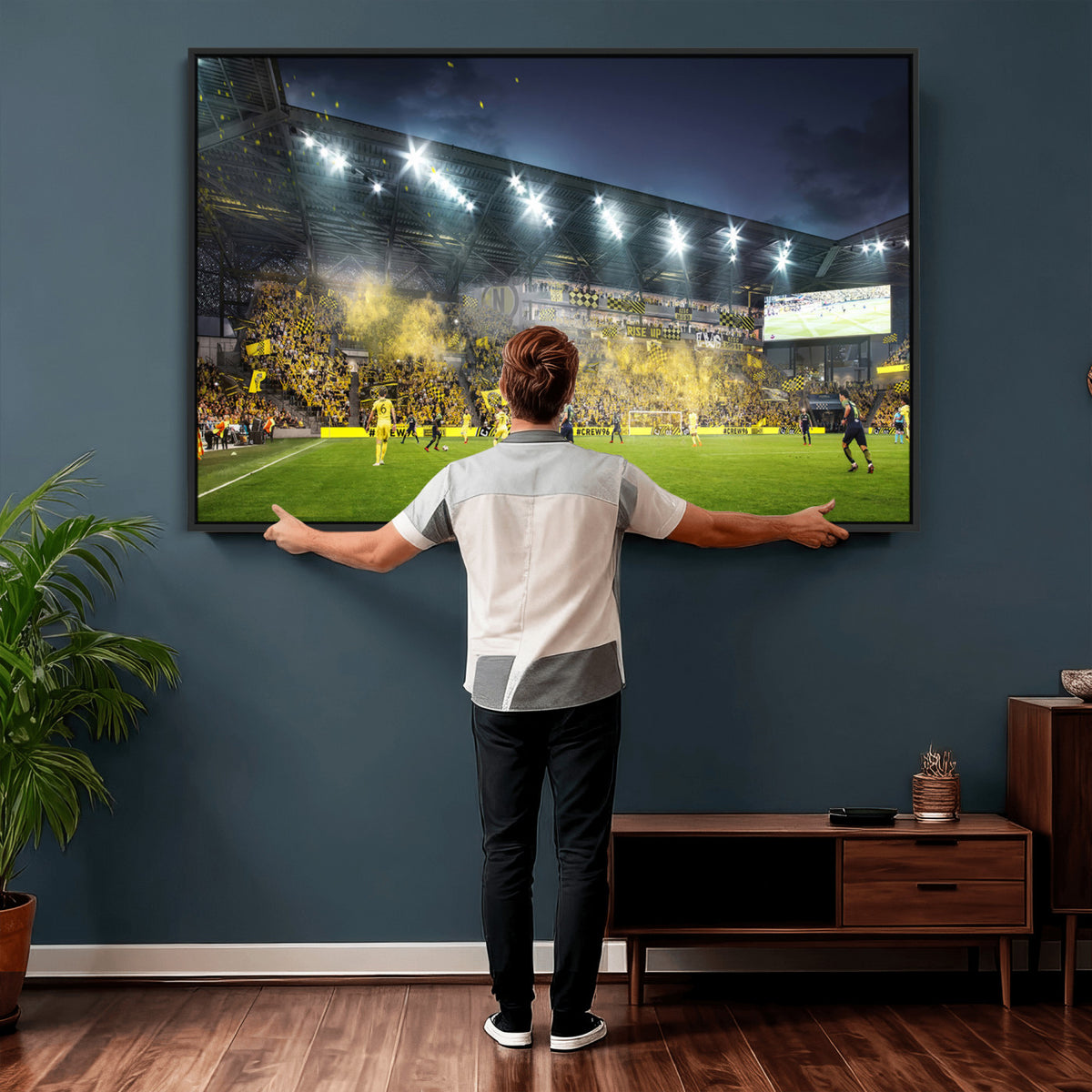65820-MGV-CV-36X24 - Columbus Crew Stadium Match Triple Canvas Wall Art - Dynamic MLS Game Scene Canvas Wall Art