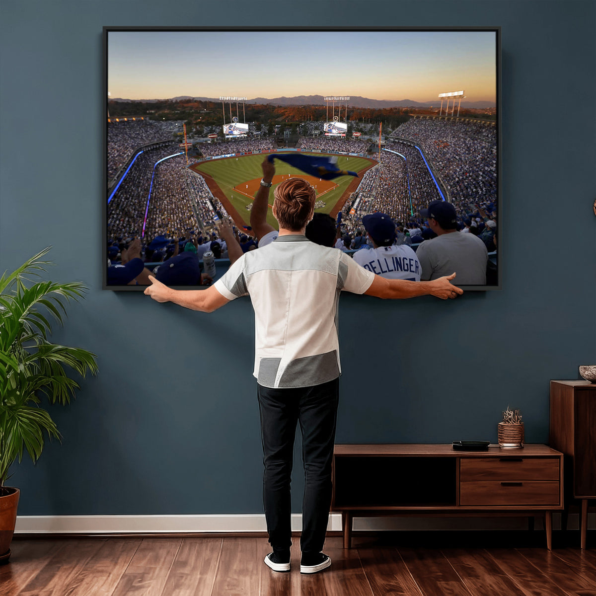60162-MGV-CV-36X24 - Dodger Stadium Sunset Game Triple Canvas Wall Art, Los Angeles Dodgers MLB Match