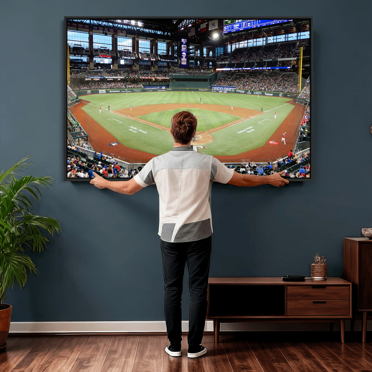 78468-MGV-CV-36X24 - Texas Rangers Baseball Team Print, Arlington Globe Life Field Stadium Wall Art
