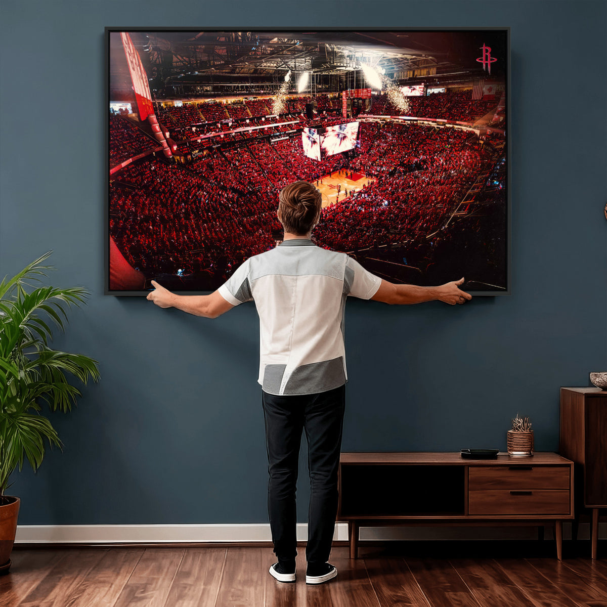 91527-MGV-CV-36X24 - Houston Rockets Basketball Team Print Canvas, Houston Toyota Center Arena Wall Art