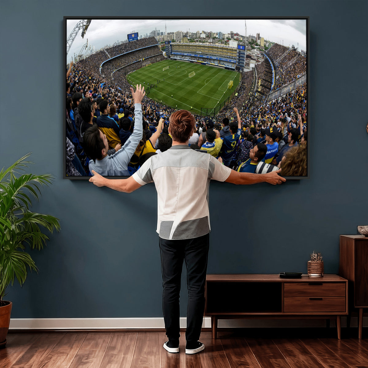 23173-MGV-CV-36X24 - Boca Juniors Soccer Team Print, Buenos Aires Bombonera, Framed and Ready to Hang