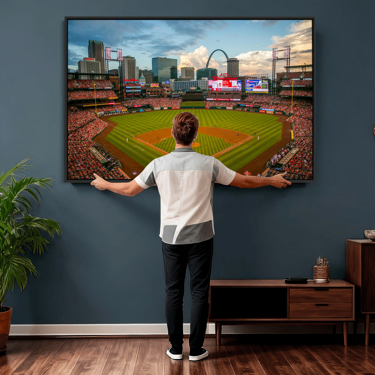 34054-MGV-CV-36X24 - St. Louis Cardinals Baseball Team Print, Busch Stadium Wall Art, Framed and Ready to Hang