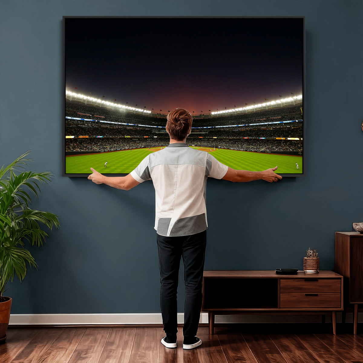 59138-MGV-CV-36X24 - Yankee Stadium Night Game Triple Canvas, New York Yankees Stadium Wall Art