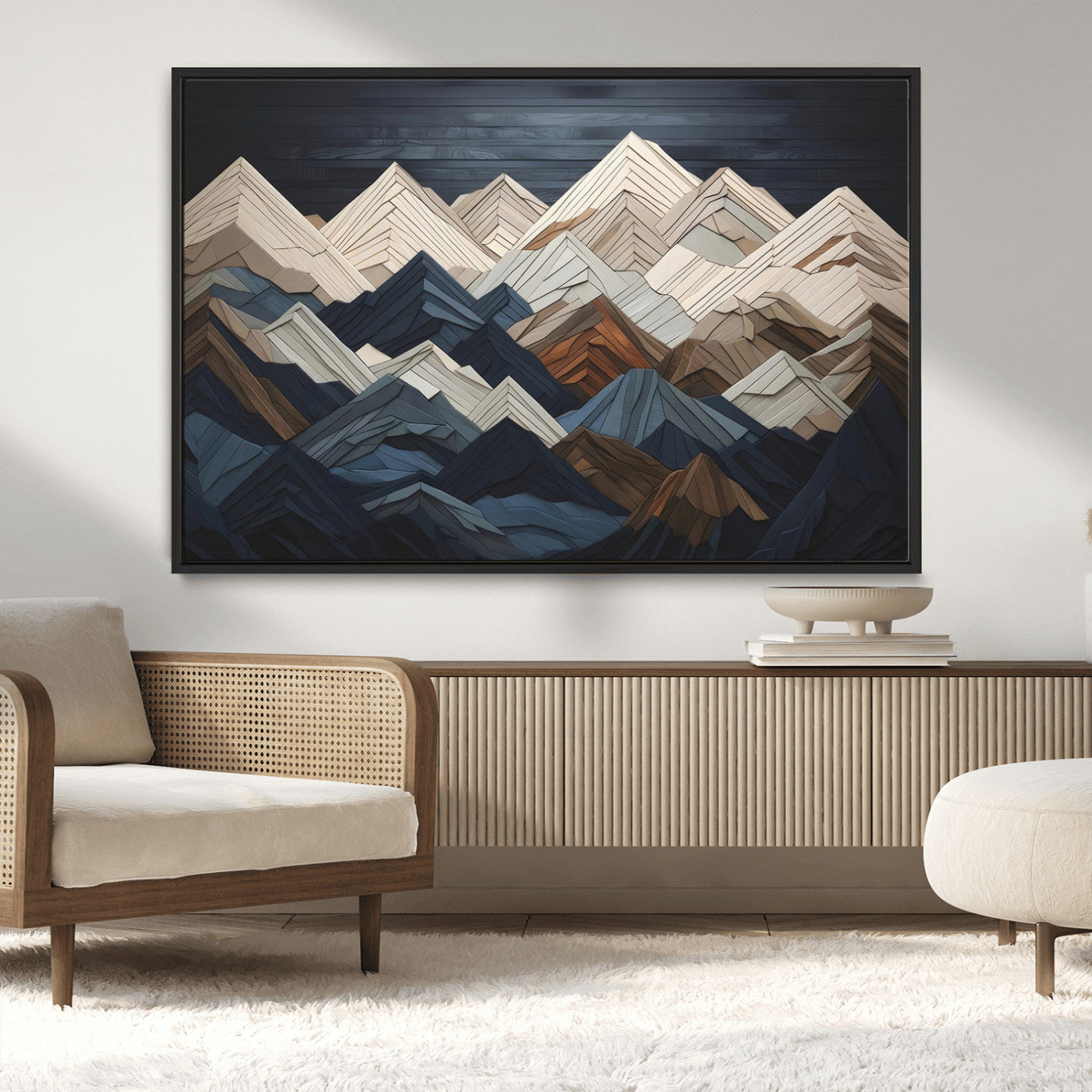 MGV-FC-36X24 - Mountain Range Art Wood Style Wall Art - Ready to Hang 3-Piece Set for Modern Rustic Decor, Abstract