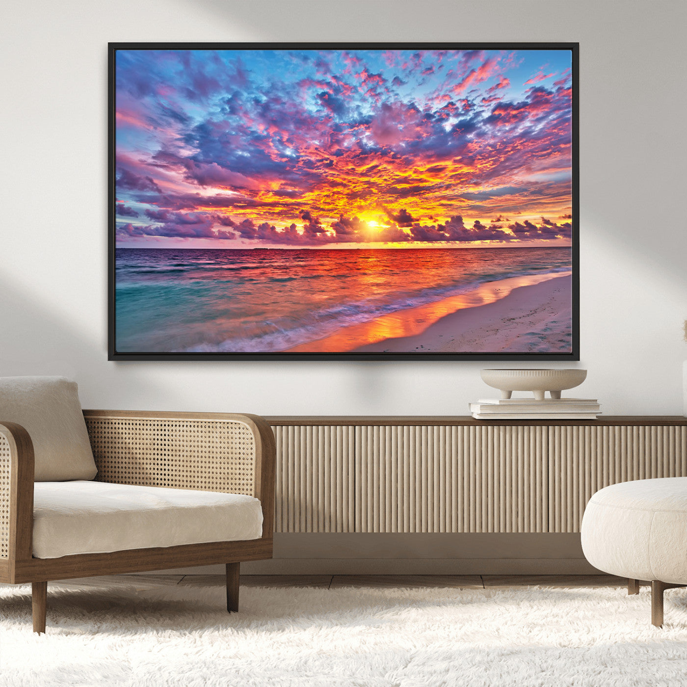 MGV-FC-36X24 - Vibrant Sunset Beach Wall Art - Ocean Sunset Canvas Print | Coastal Wall Art Decor Stunning Sunset
