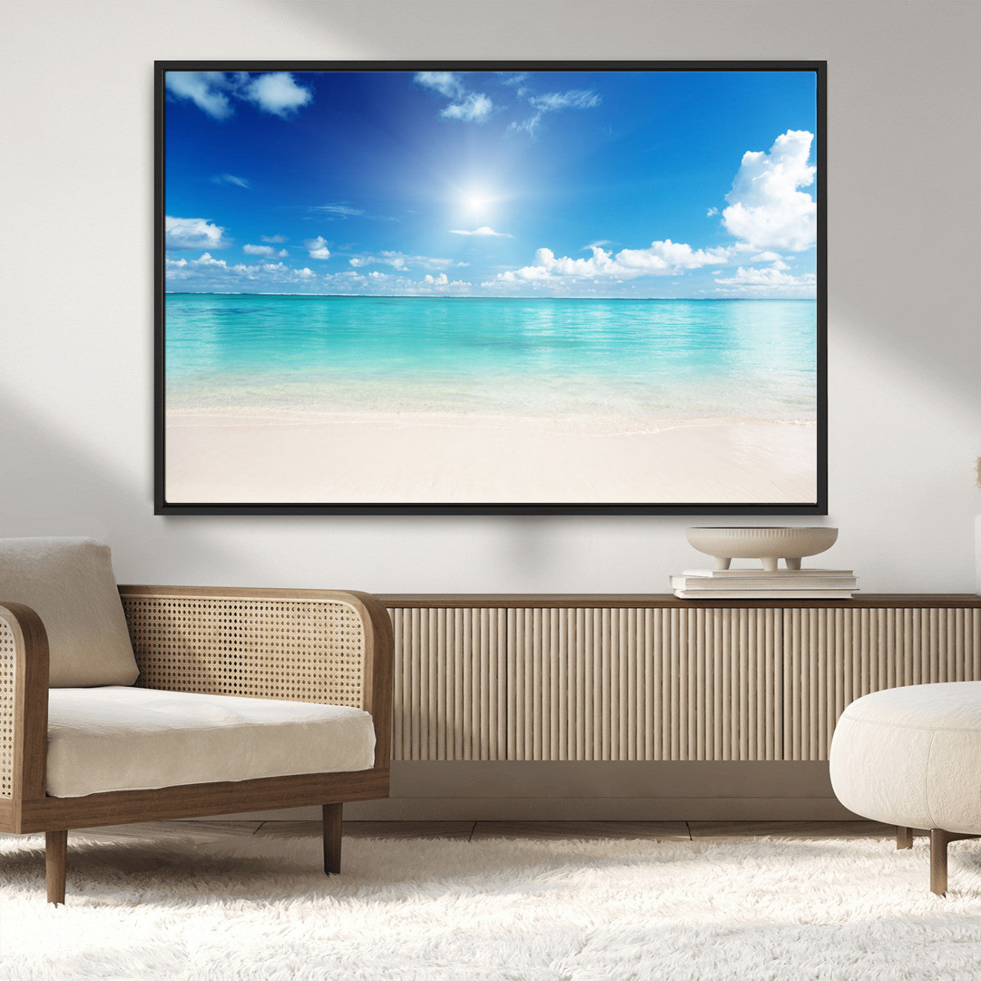 MGV-FC-36X24 - Blue Ocean Wall Art Canvas Print - Tranquil Ocean Paradise Triptych Wall Art - Ready to Hang Beach