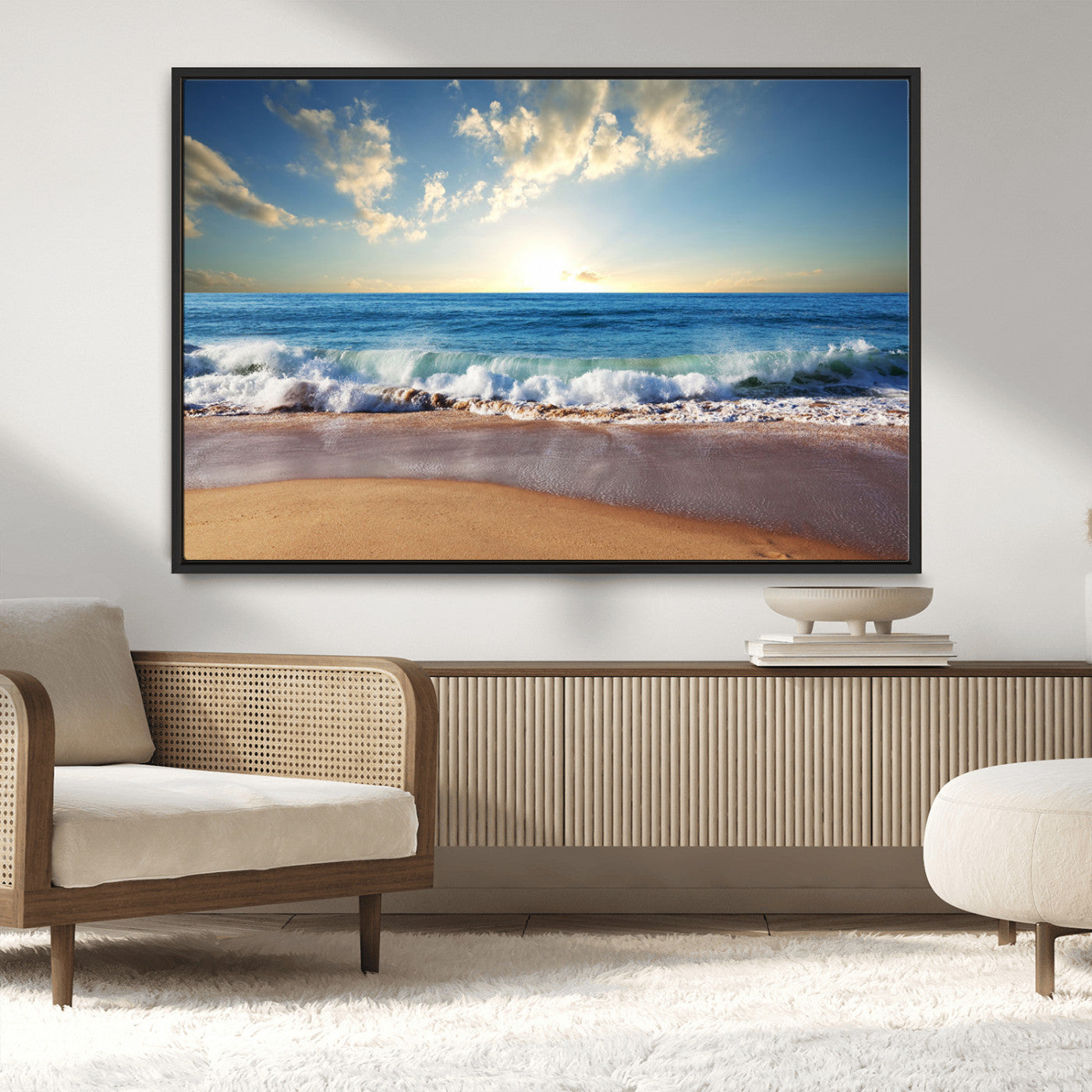MGV-FC-36X24 - Serene Ocean Sunset Canvas Wall Art - Beach Waves at Sunset, Ready to Hang