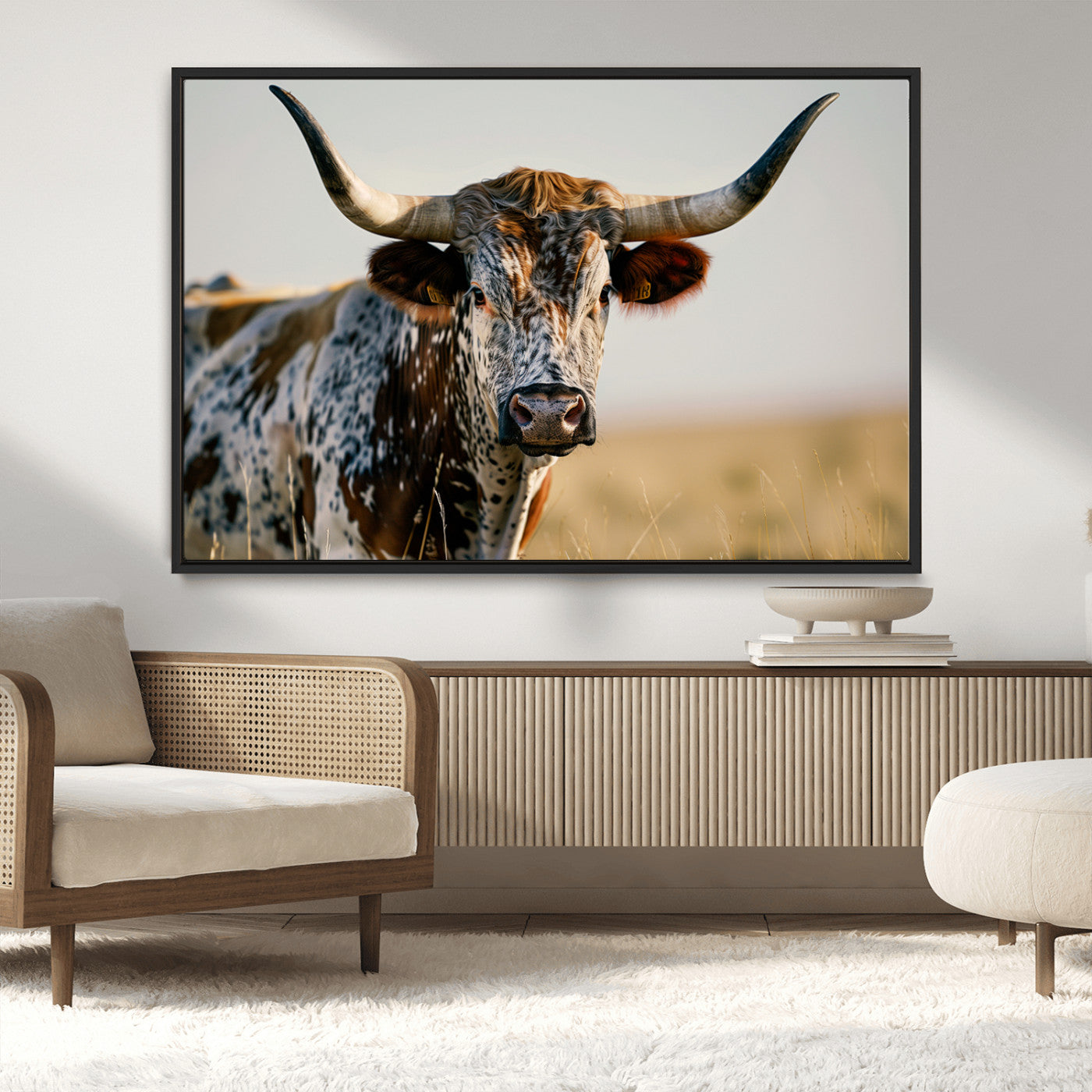 MGV-FC-36X24 - Texas Bull Longhorn Wall Art Canvas Print for Farm House Wall Decor, Farmhouse Wall Art Print