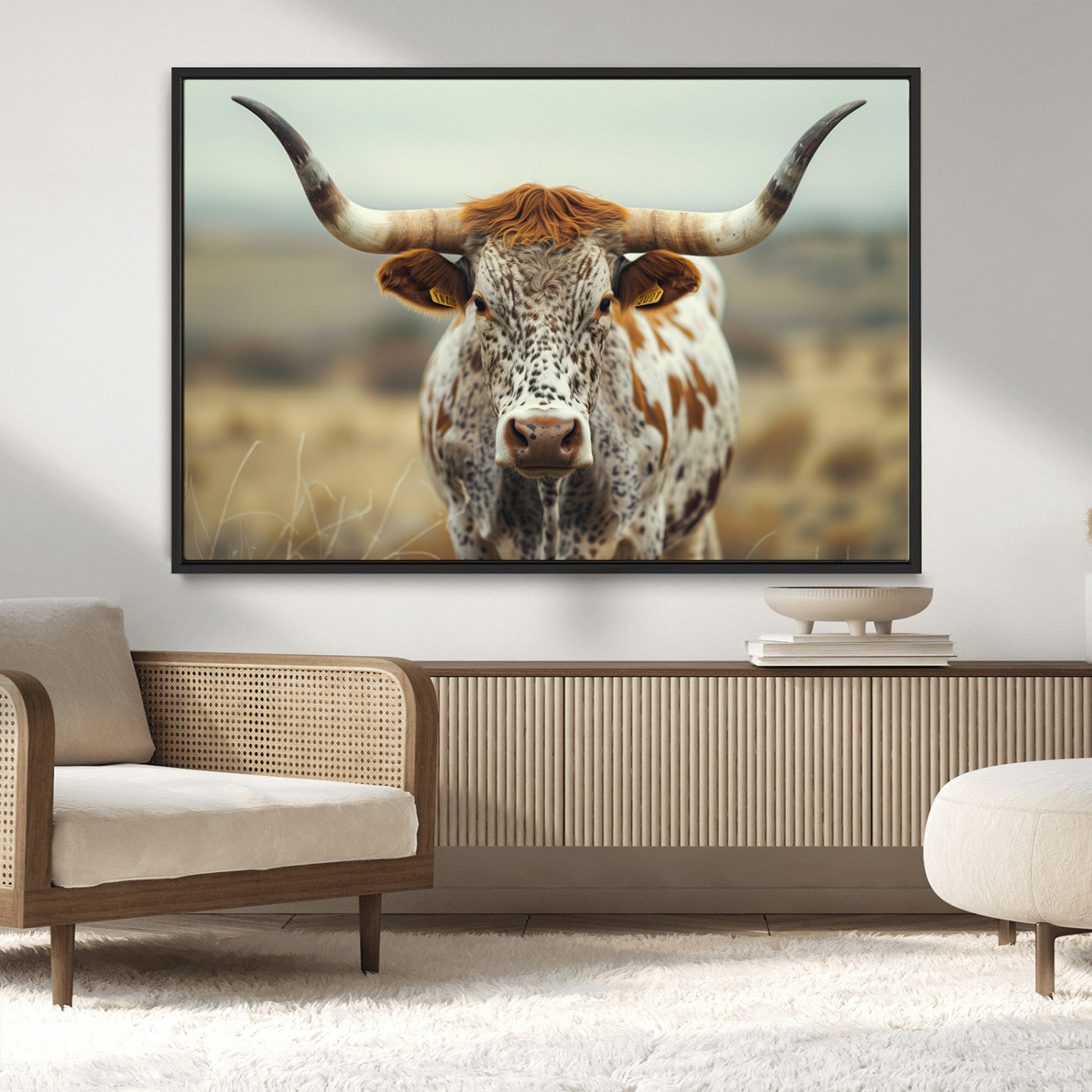 MGV-FC-36X24 - Texas Cow Longhorn Wall Art Canvas Print for Farm House Wall Decor, Farmhouse Wall Art Print
