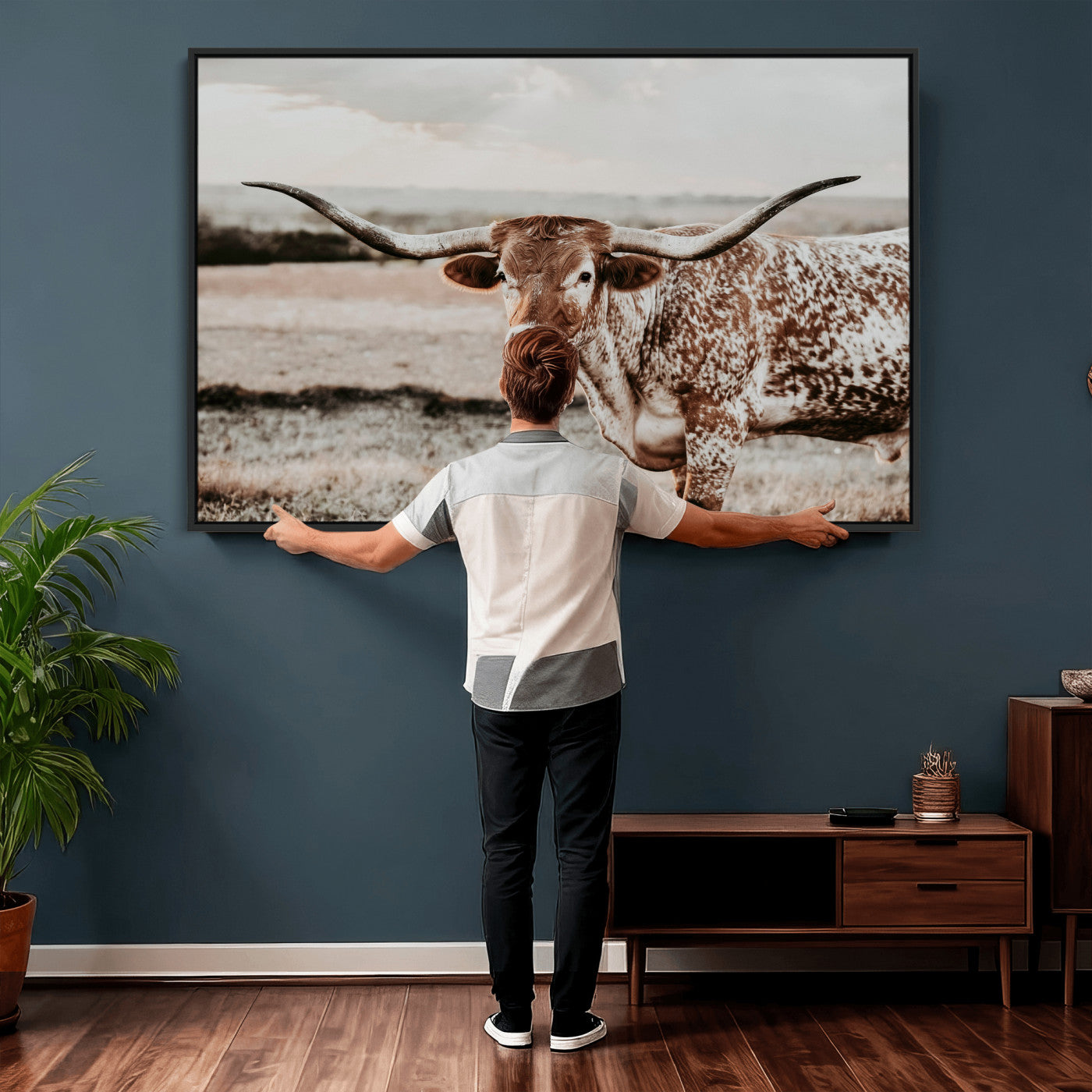 62910-MGV-CV-36X24 - Texas Longhorn Canvas Wall Art Print – Majestic Western Cattle in Rustic Farmhouse Decor – Cowboy Wall Decor