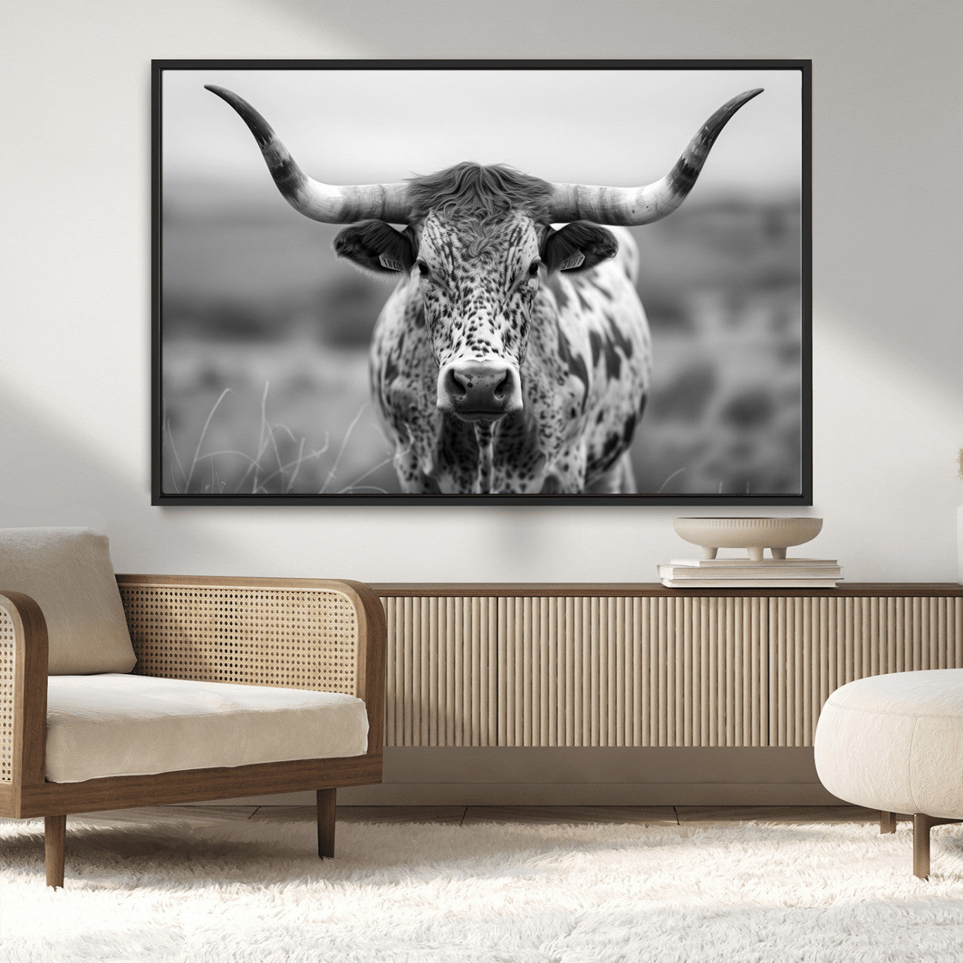 MGV-FC-36X24 - Texas Cow Longhorn Wall Art Canvas Print for Farm House Wall Decor, Farmhouse Wall Art Print