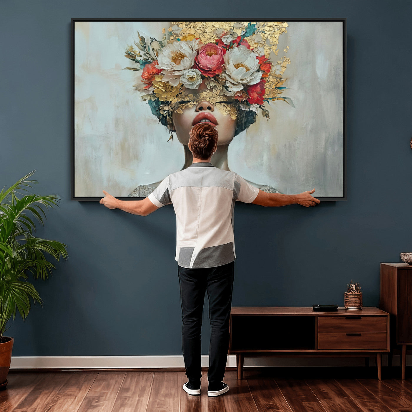 26919-MGV-CV-36X24 - Golden Petal Wall Art Canvas Print - Silhouette Woman Wall Art Canvas Print, Floral Woman Portrait