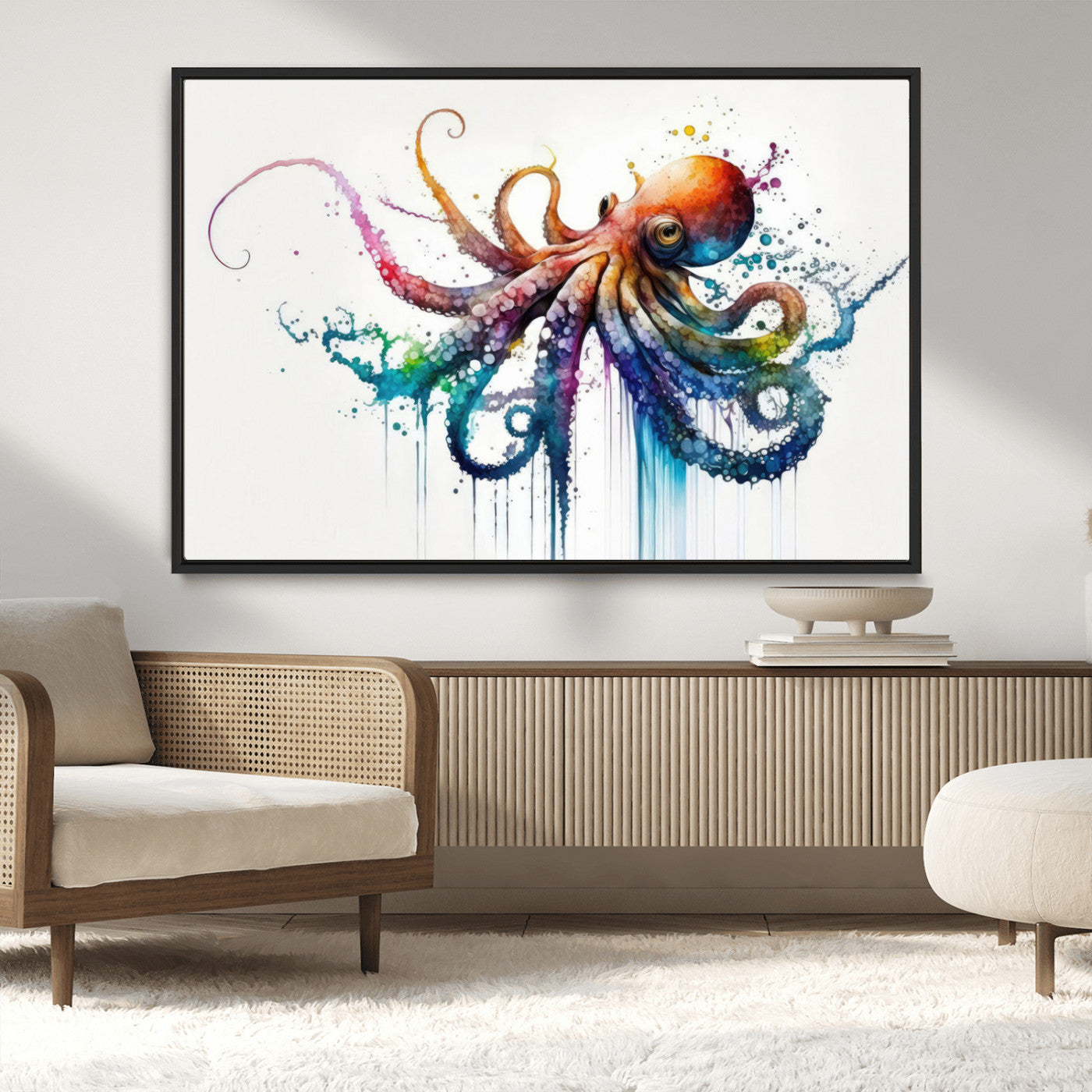 MGV-FC-36X24 - Watercolor Vibrant Octopus Wall Art Canvas Print | Abstract Sea Life Art | Colorful Marine Creature