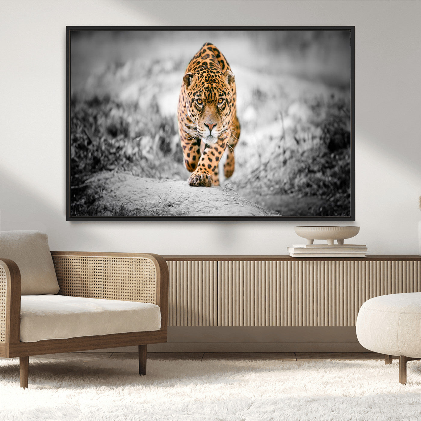 MGV-FC-36X24 - Jaguar Wall Art Canvas Print - Majestic Big Cat in Focused Pursuit - Ready to Hang