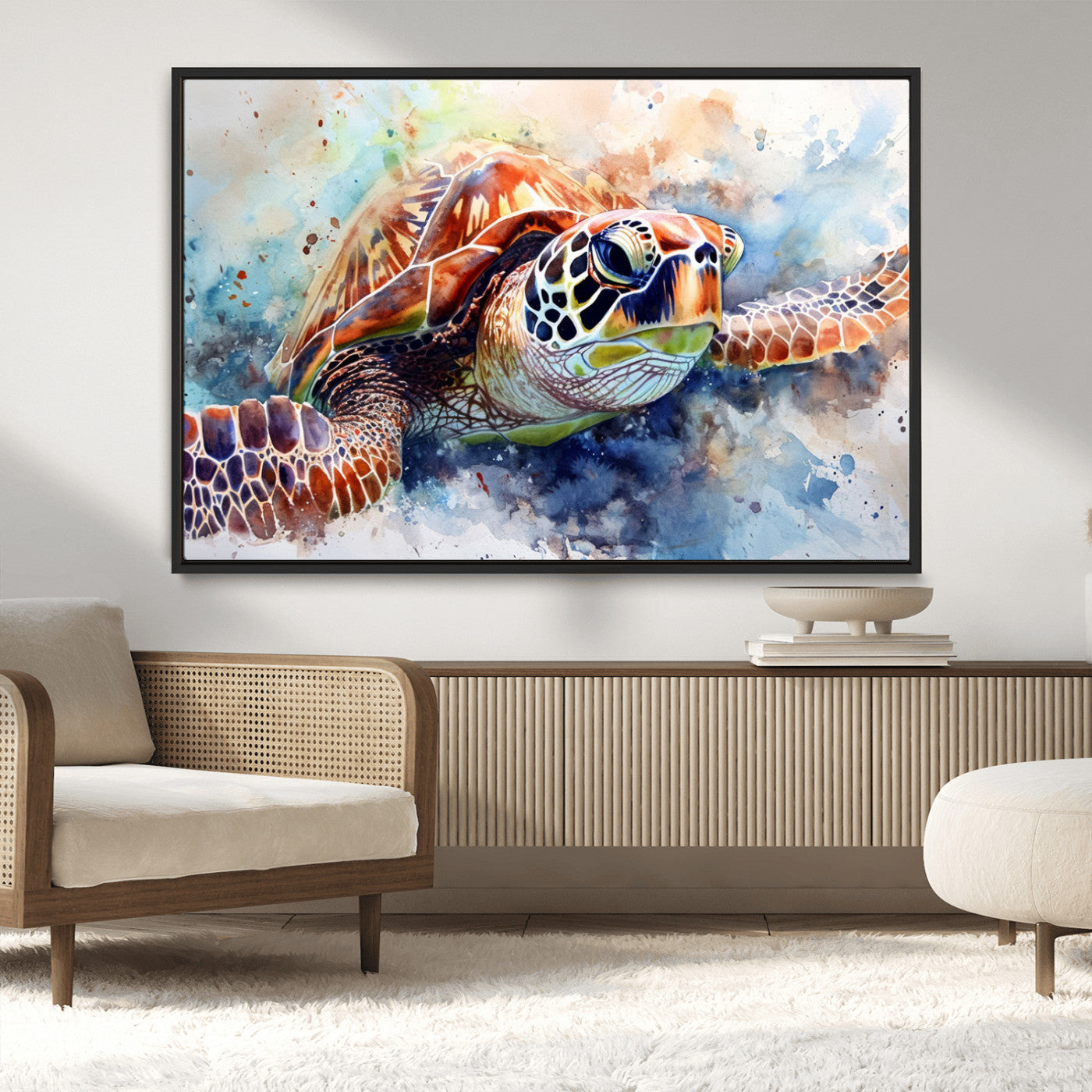 MGV-FC-36X24 - Watercolor Sea Turtle Wall Art Canvas Print - Vibrant Ocean Colors in Watercolor Style - Ready to