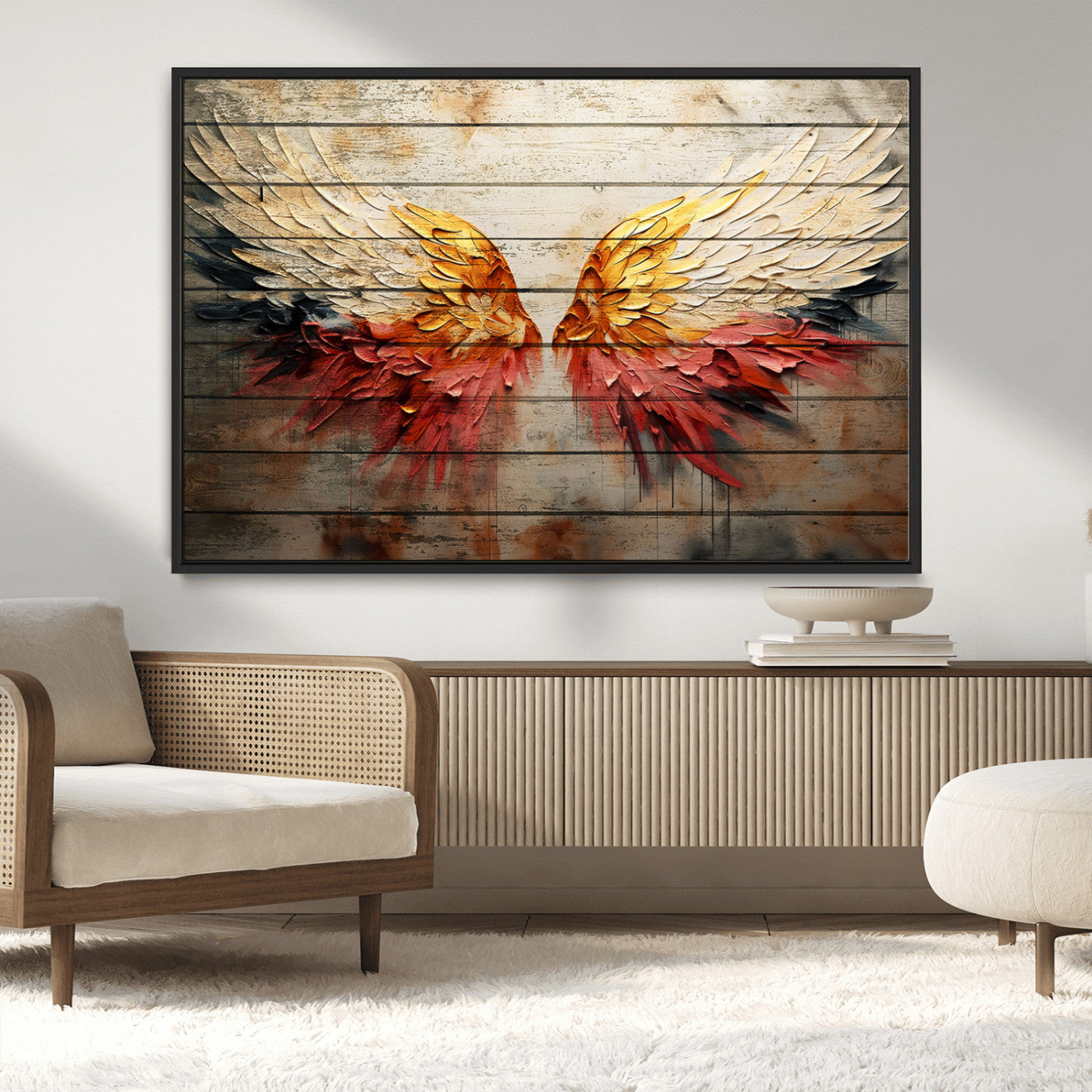 MGV-FC-36X24 - Abstract Angel Wings Canvas Wall Art – Framed and Ready to Hang Modern Angelic Wings Decor for
