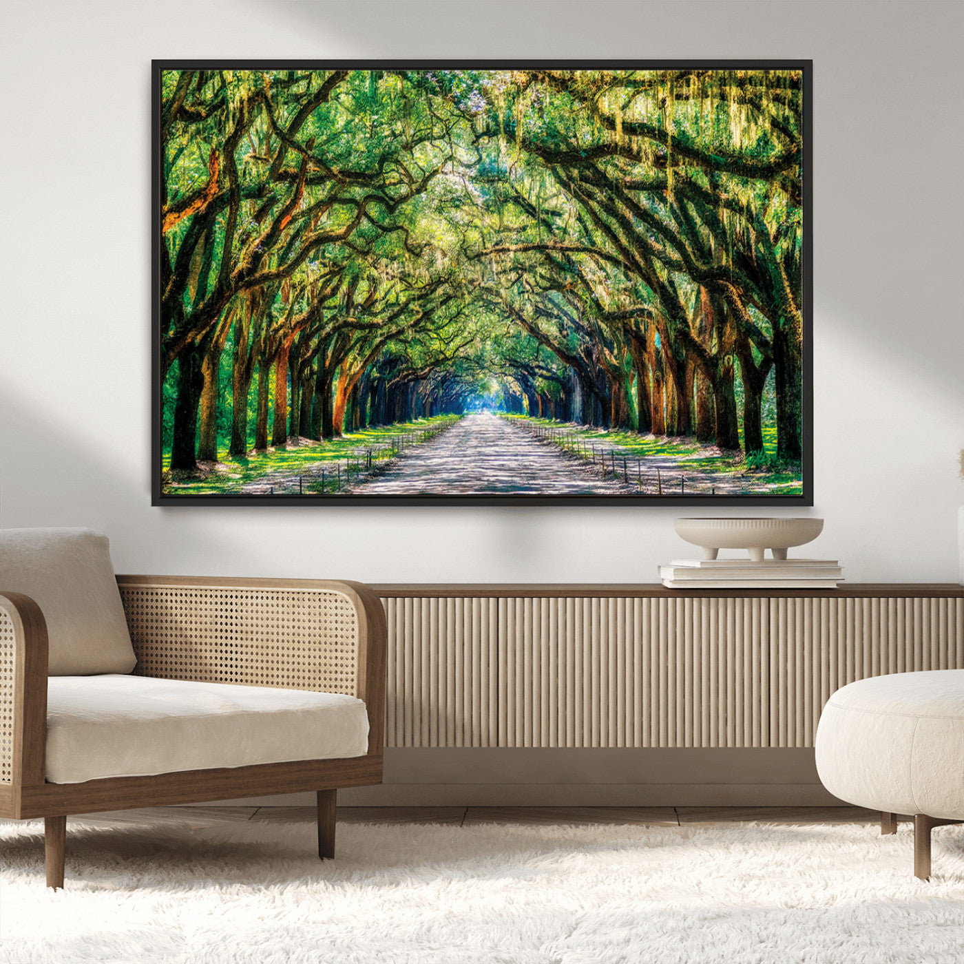 MGV-FC-36X24 - Serene Tree Tunnel Wall Art Canvas Print – Pathway Under Canopy of Lush Green Trees, Nature-Inspired