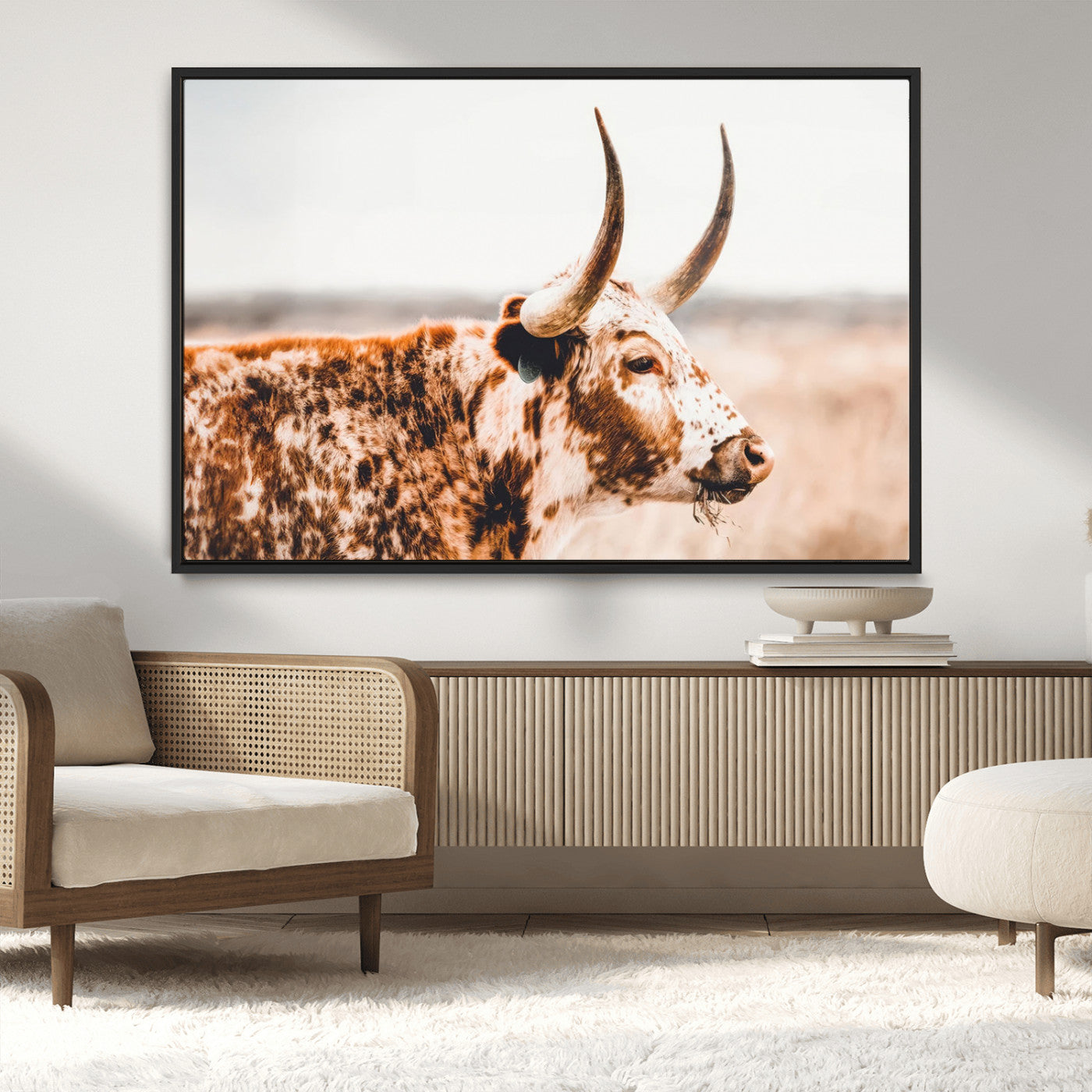 -Speckled Bull Wall Art Canvas Print – Rustic Cow Longhorn Farmhouse Animal Decor – Western Longhorn