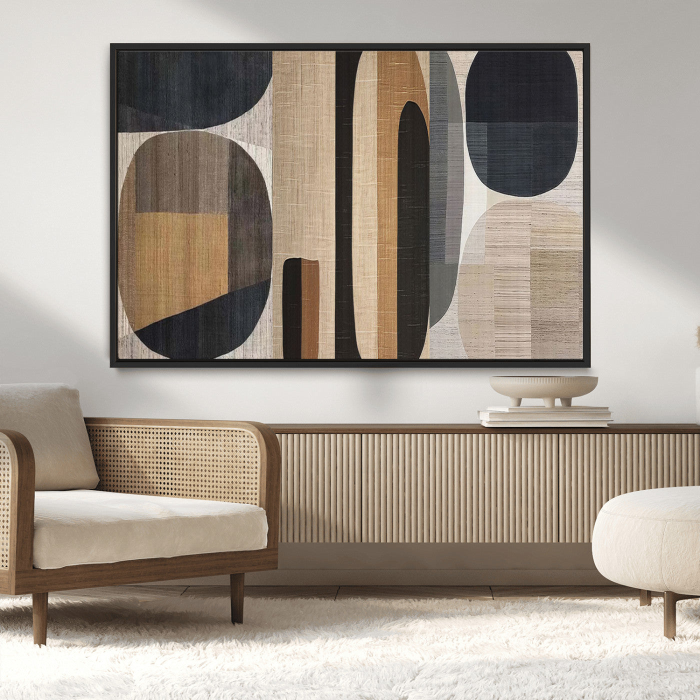 MGV-FC-36X24 - Abstract Minimalist Canvas Wall Art - Neutral Geometric Modern Boho Decor, Minimalist Brown Wabi