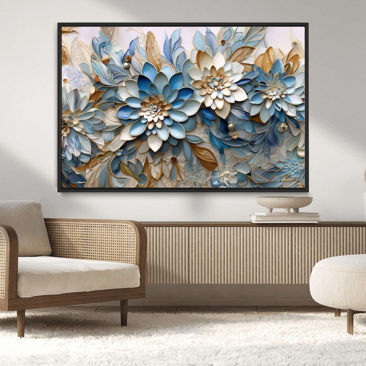 MGV-FC-36X24 - Blu Abstract Flower Wall Art Canvas Print