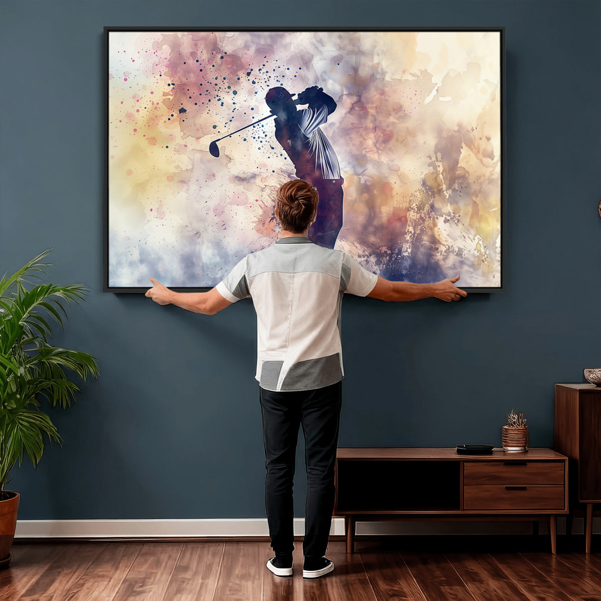 10848-MGV-CV-36X24 - Abstract Watercolor Golf Player Wall Art Canvas Print