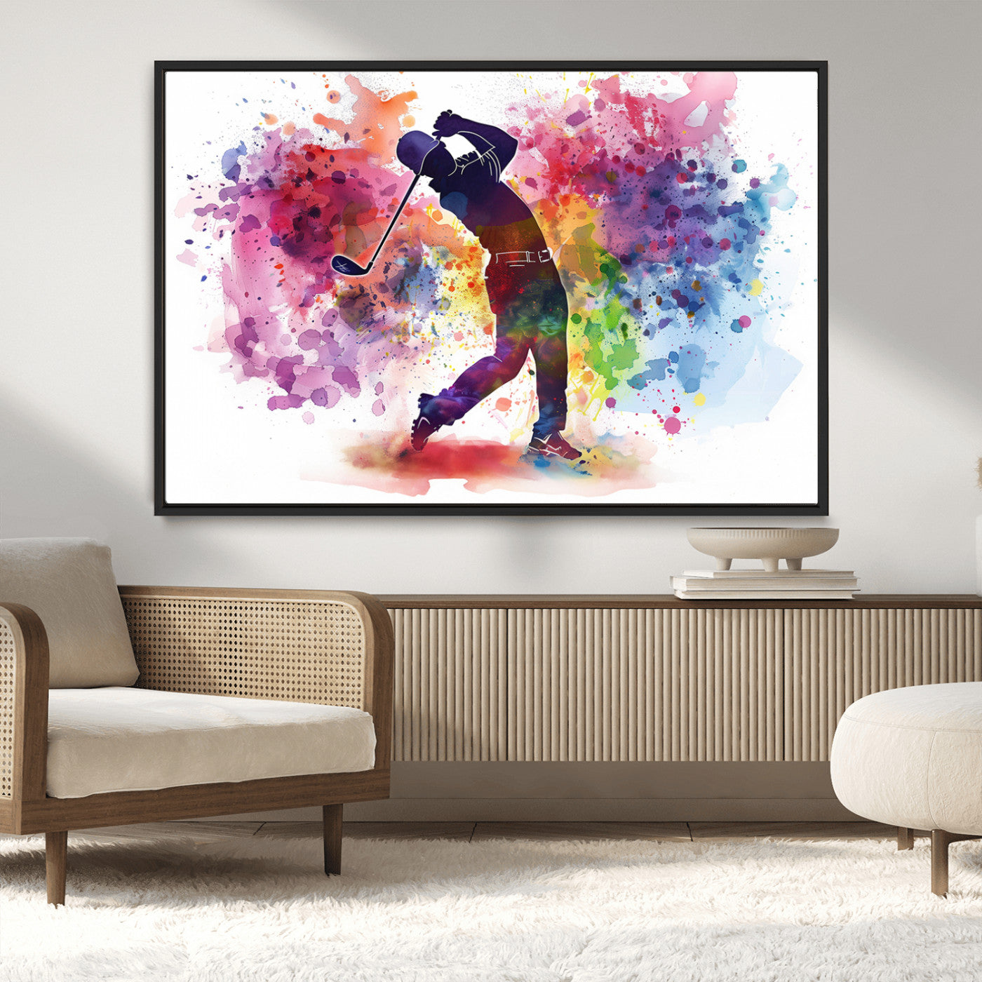 MGV-FC-36X24 - Colorful Golfer Swing Wall Art Canvas Print - Ready to Hang, Framed Sports Decor