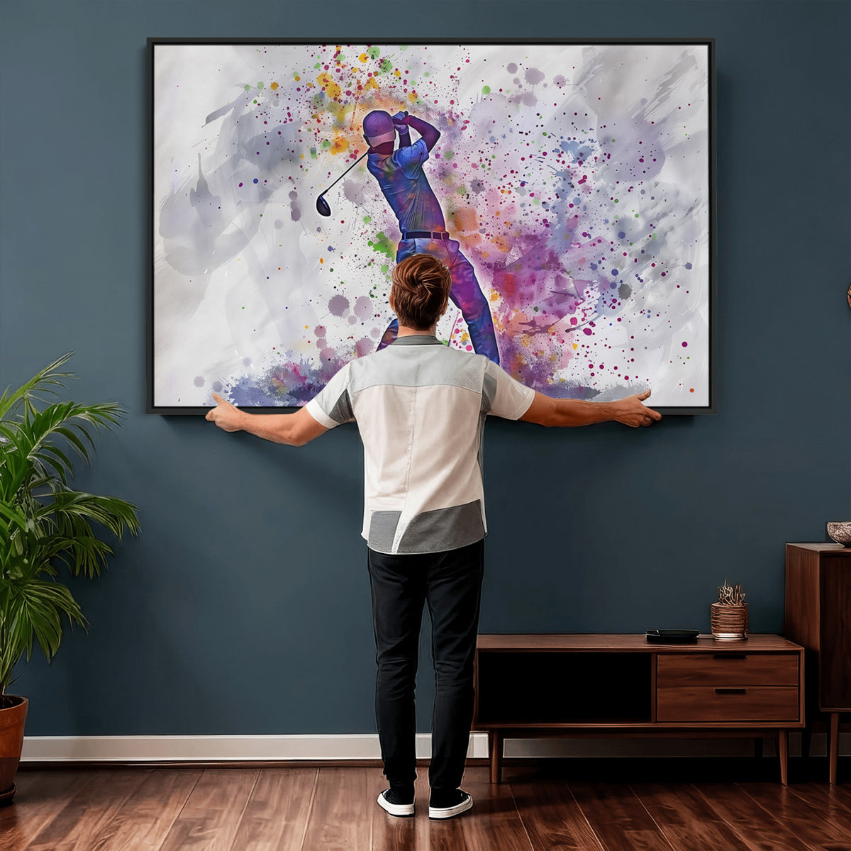 60116-MGV-CV-36X24 - Watercolor Golf Swing Wall Art Canvas Print, Vibrant, Framed and Ready to Hang