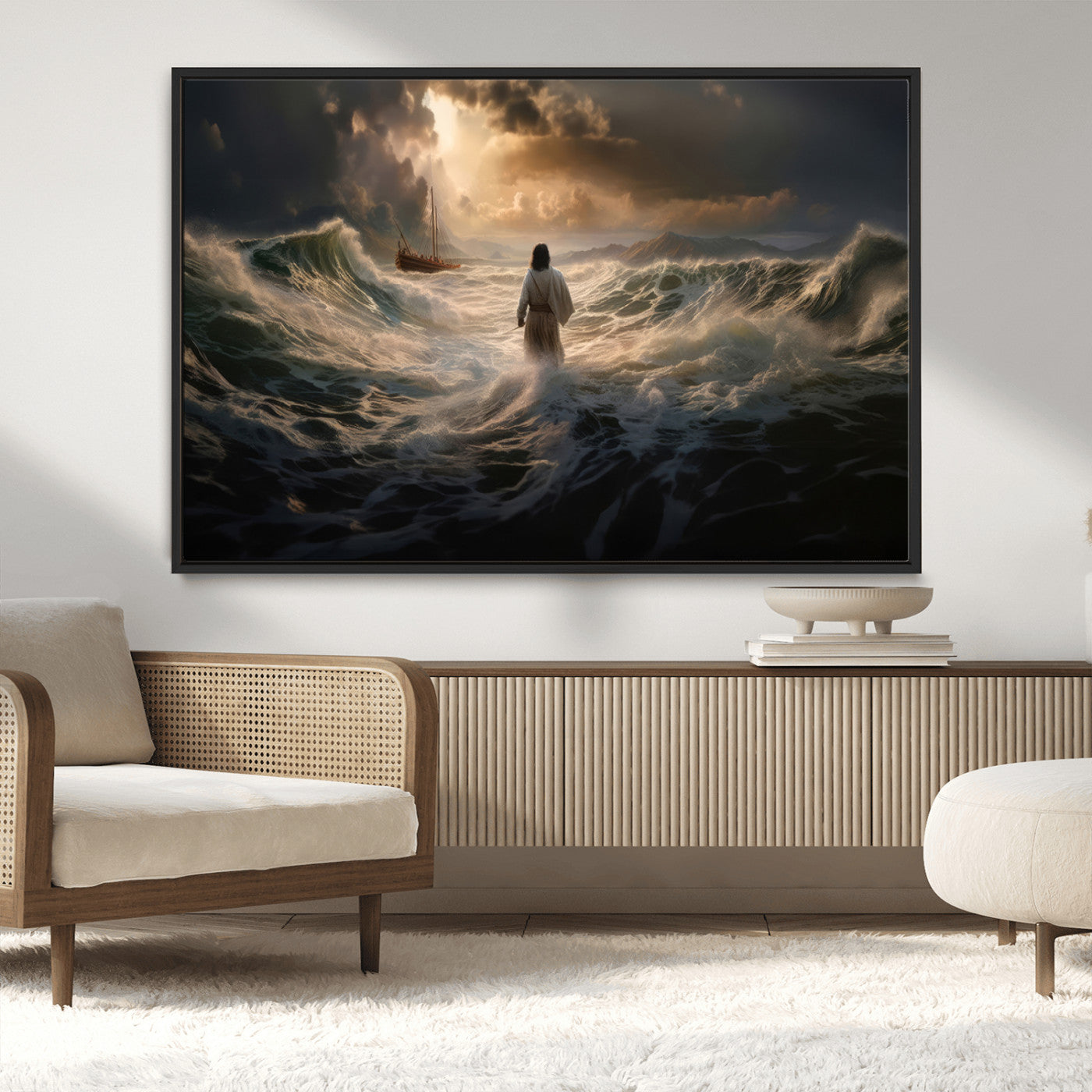 MGV-FC-36X24 - Jesus Walking on Water Wall Art Canvas Print - Religious Spiritual Decor - Jesus Wall Art Canvas