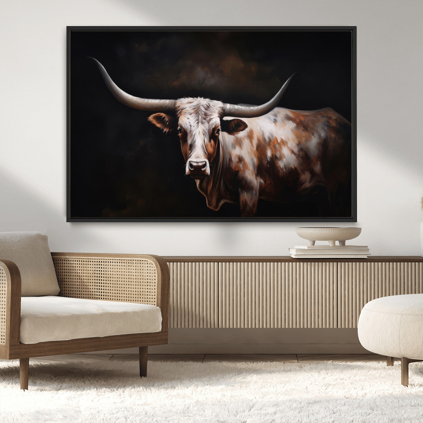 82543-MGV-CV-36X24-Texas Longhorn Wall Art Canvas Print | Western Ranch Decor | Bold Rustic Cattle Artwork | Ready to
