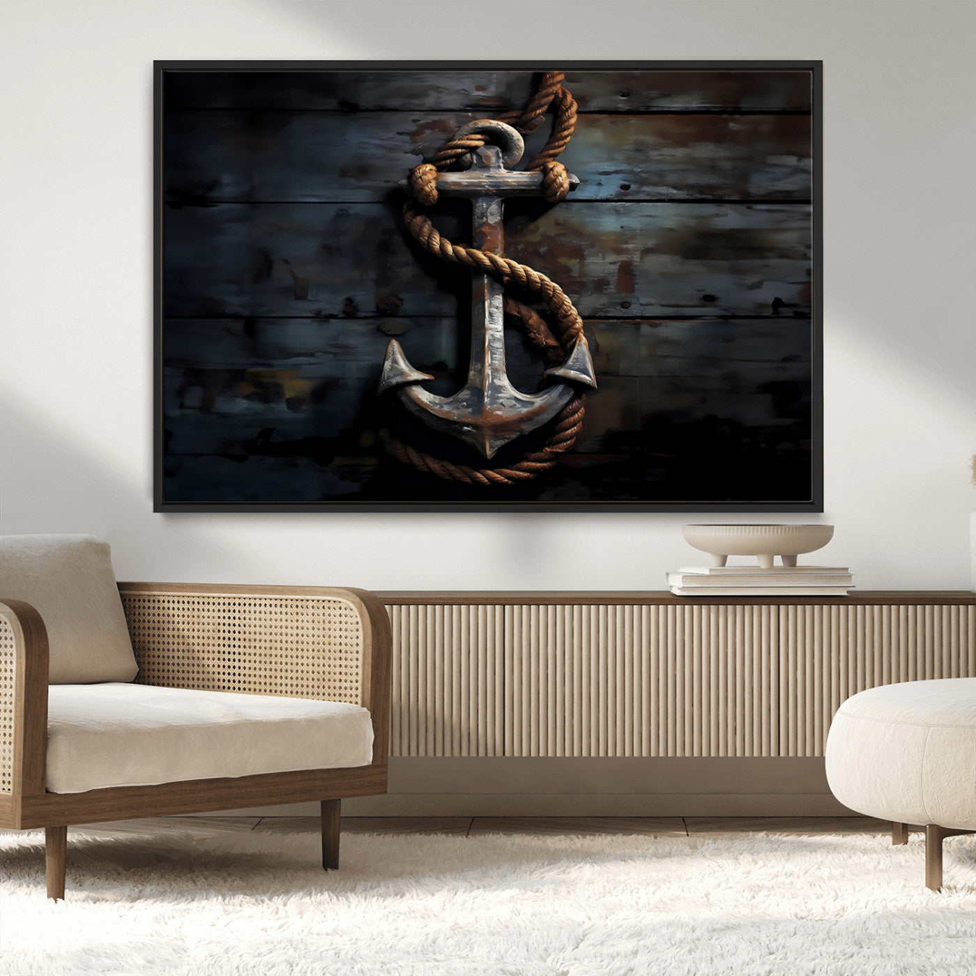 MGV-FC-36X24 - 3 Panel Grunge Abstract Anchor Wall Art Canvas Print Set