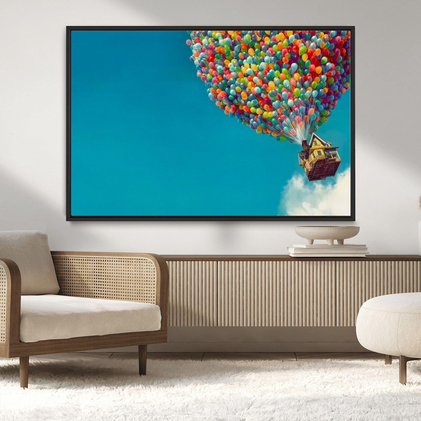 MGV-FC-36X24 - Carl Fredricksen, Up Movie Wall Art, Colorful Balloon House Art | Whimsical Wall Decor for Living
