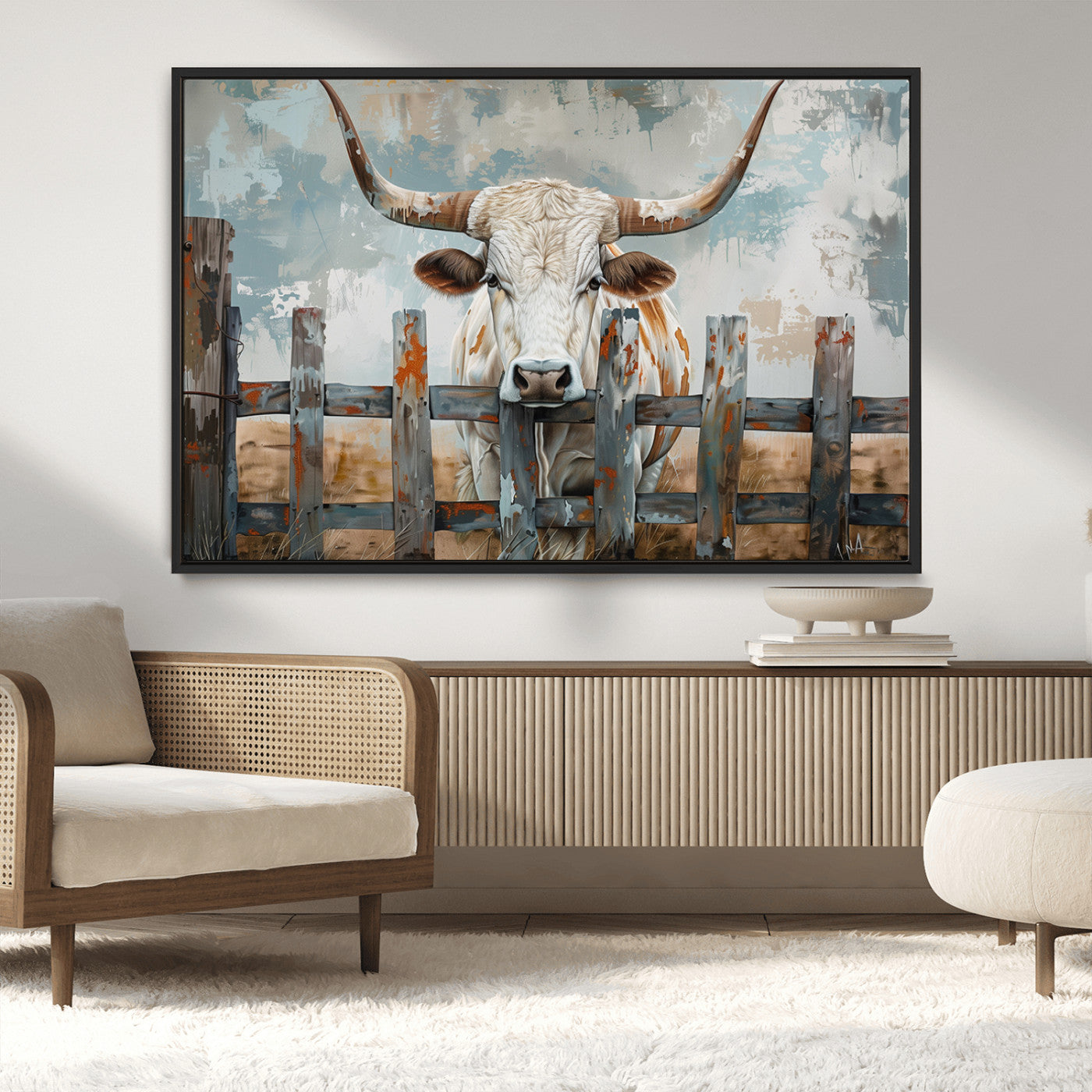 MGV-FC-36X24 - Vintage Cow Wall Art Canvas Print for Farmhouse Wall Decor Theme, Cattle Wall Art Print
