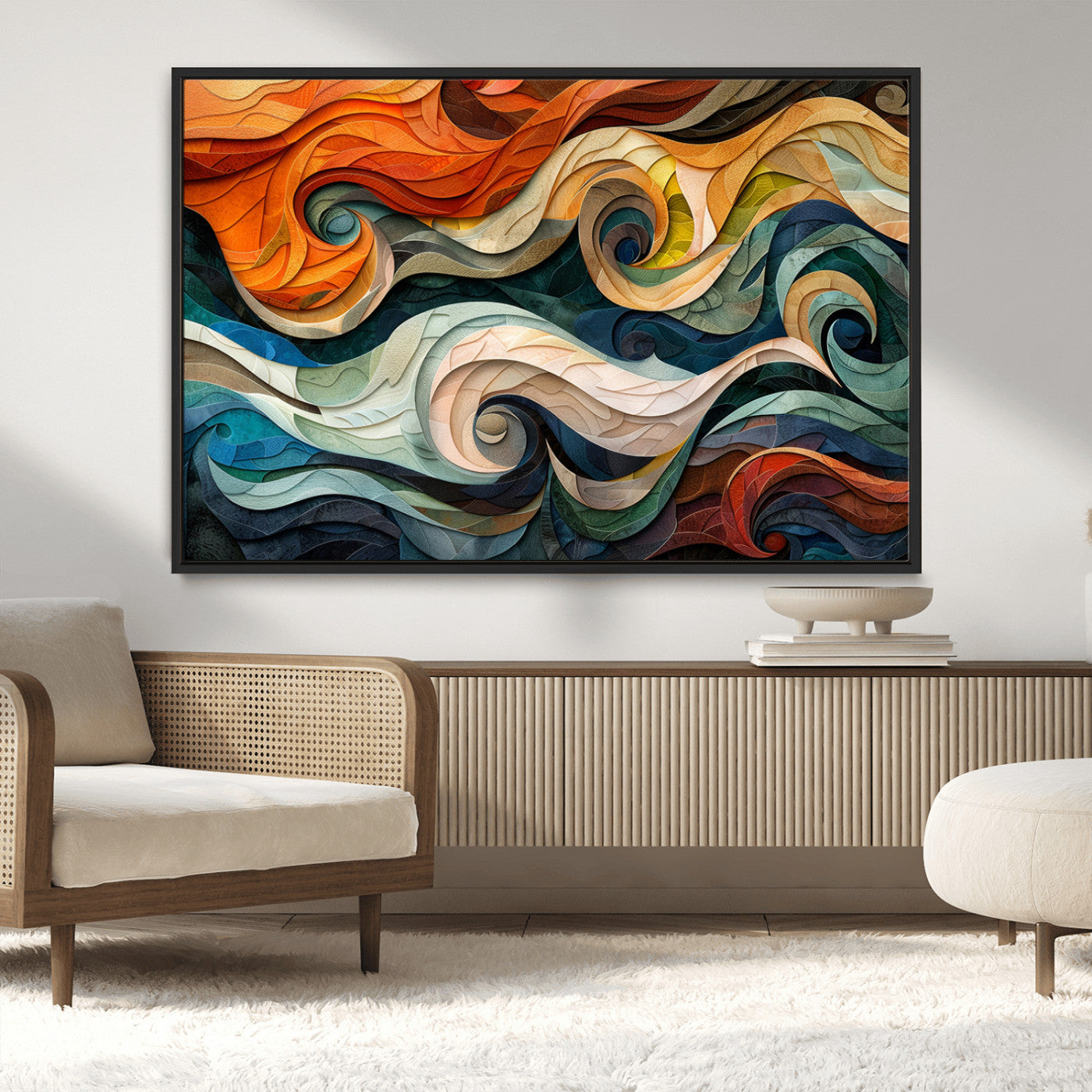 MGV-FC-36X24 - Abstract Wave Wall Art | Ready to Hang Framed Canvas Print | Vibrant Home Decor for Modern Spaces