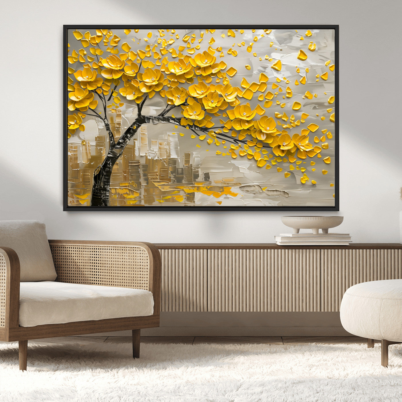 MGV-FC-36X24 - Yellow Blossom Tree Canvas Wall Art - Floral Abstract Modern Contemporary Artwork for Living Room or