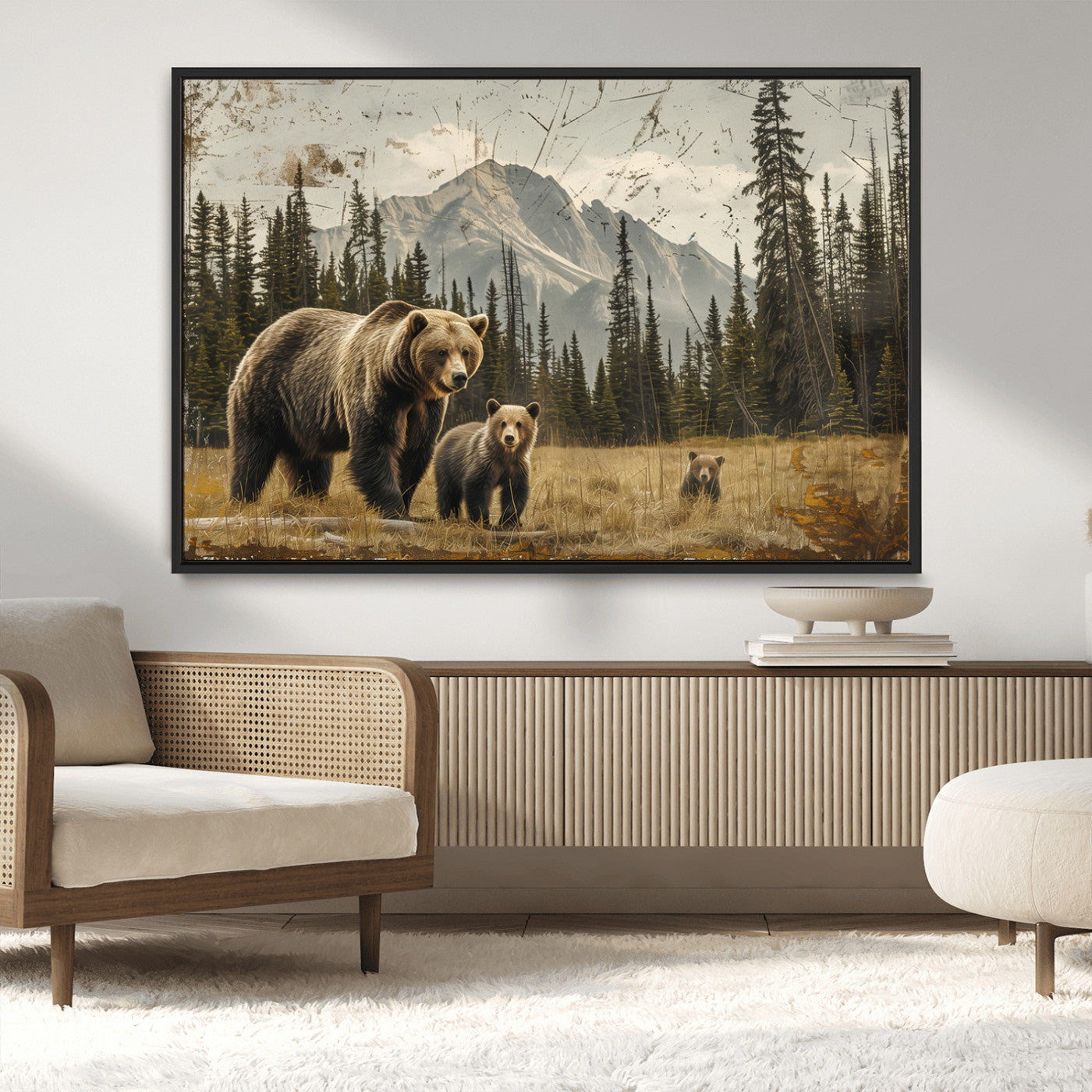 MGV-FC-36X24 - Rustic Grizzly 399 Bear Family Wall Art Canvas Print