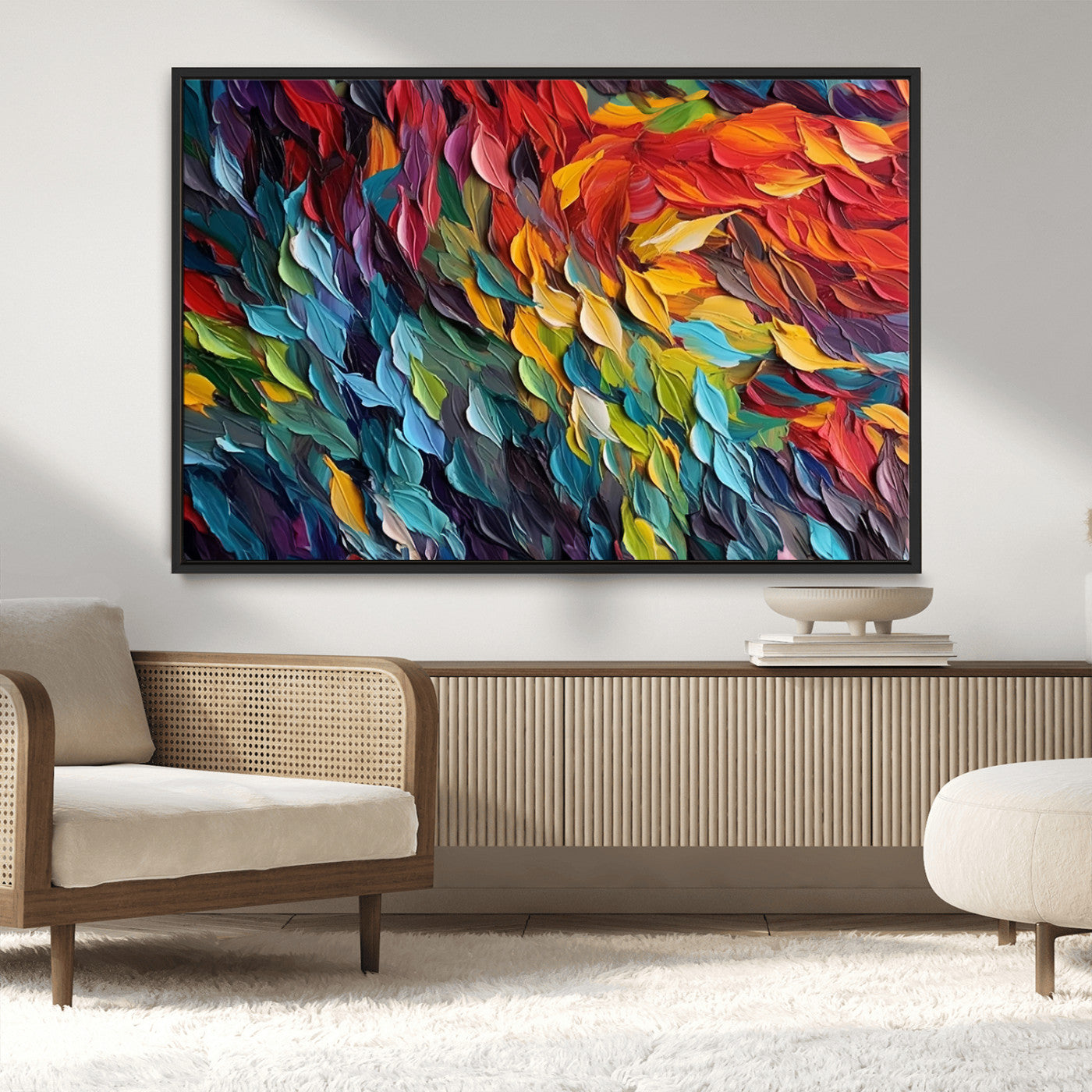 -Vibrant Abstract Leaf Wall Art Canvas Print | Bold Colorful Canvas for Living Room or Office | Ready