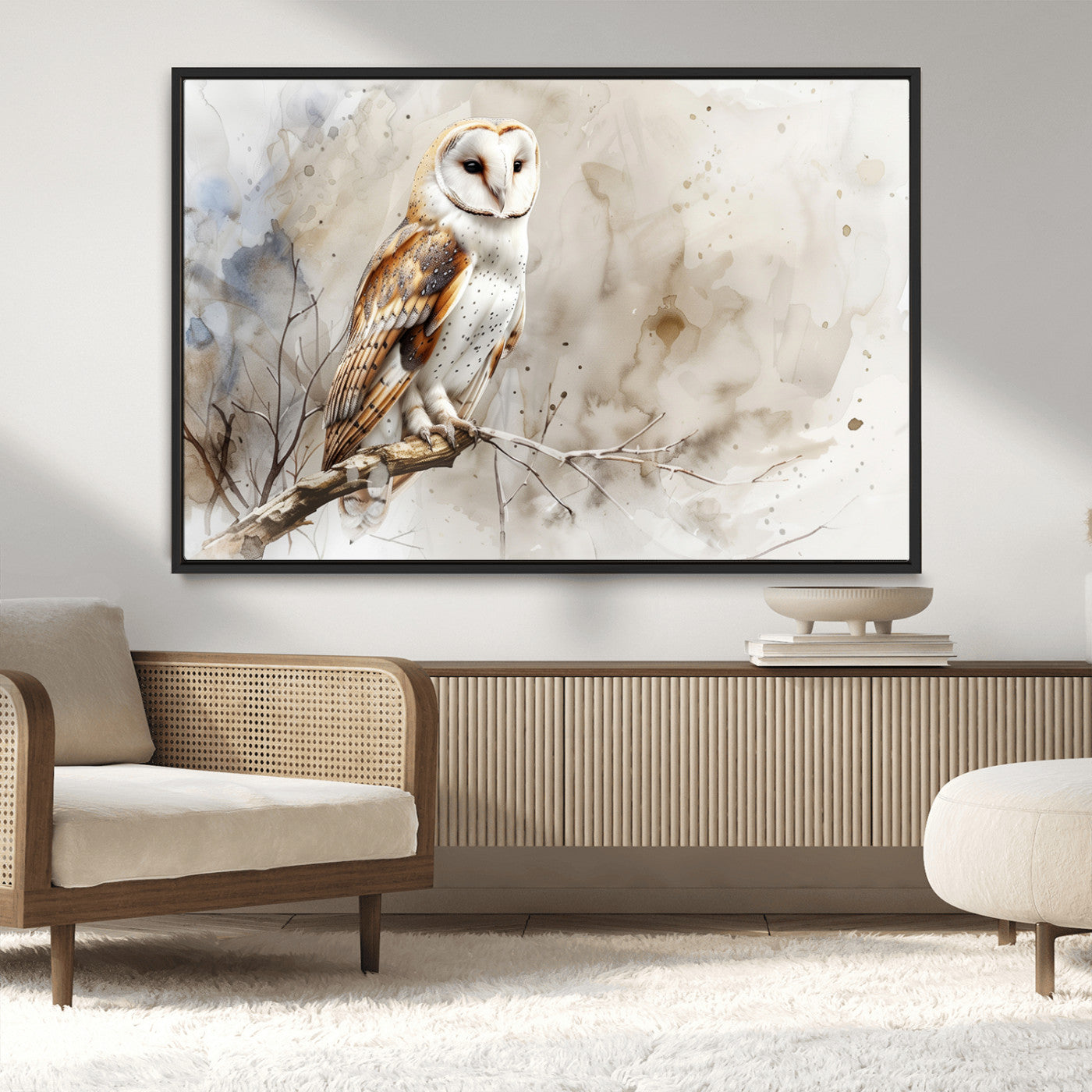 MGV-FC-36X24 - Barn Owl Wall Art | Watercolor Canvas Print | Perfect for Farmhouse Wall Decor | Ready to Hang