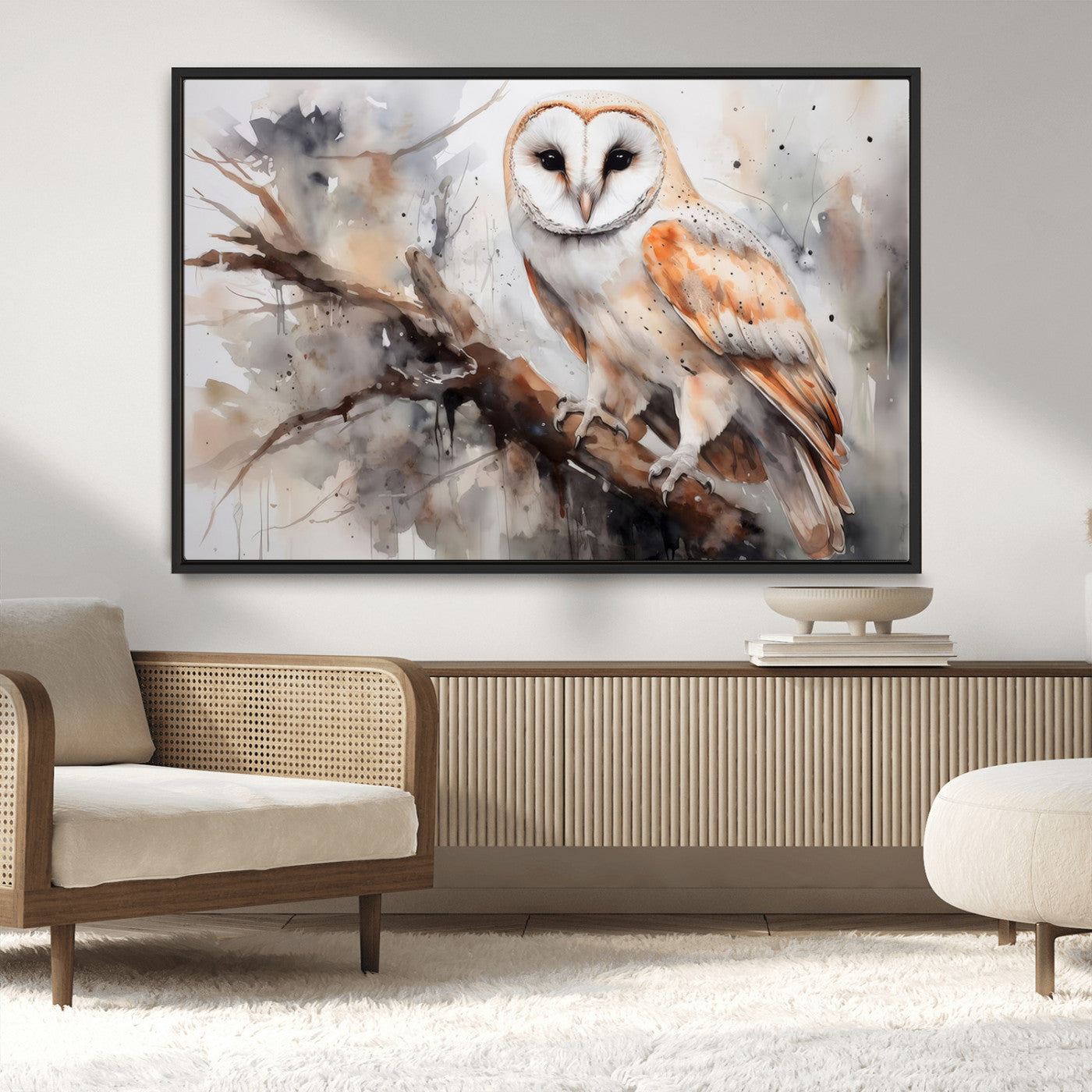 MGV-FC-36X24 - Barn Owl Wall Art | Watercolor Barn Owl Canvas Print | Perfect for Farmhouse Wall Decor | Ready to