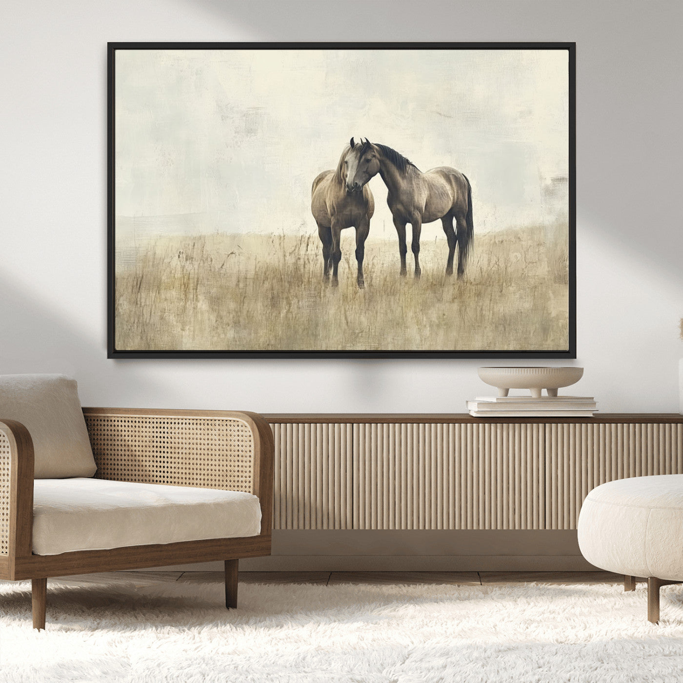 MGV-FC-36X24 - Chines Style Grunge Horses Wall Art Canvas Print