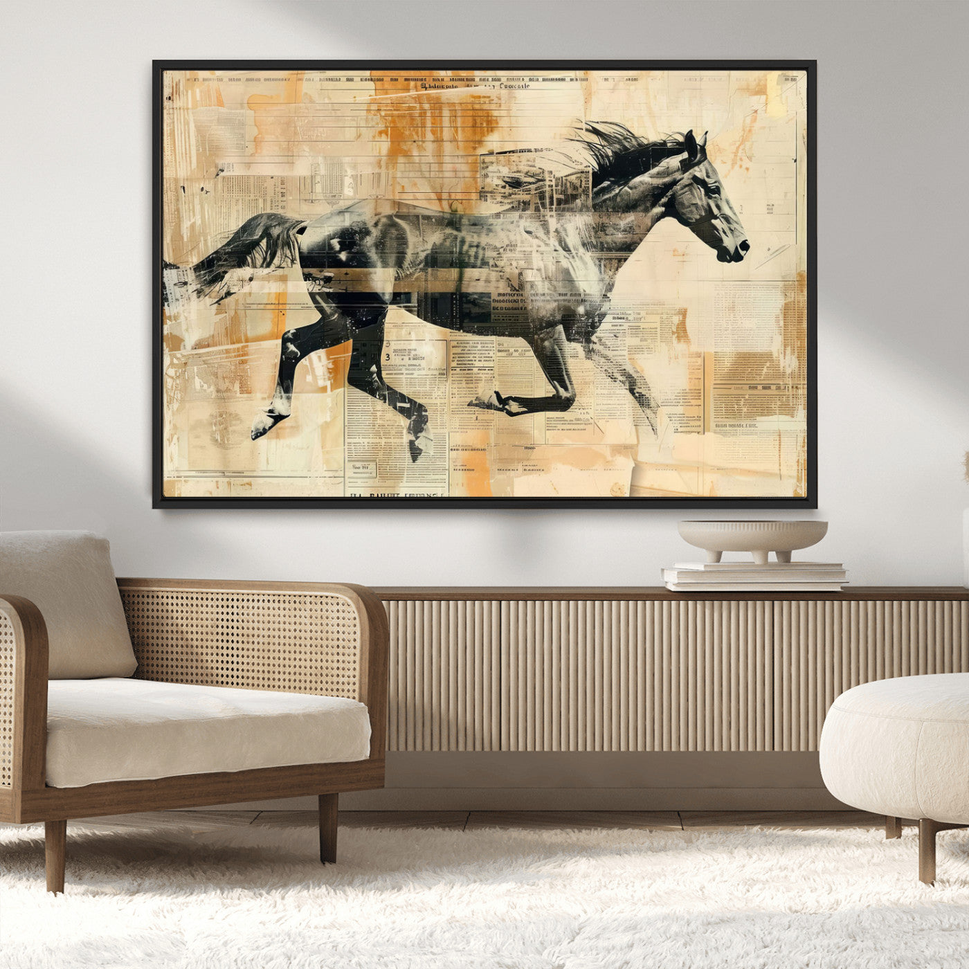 MGV-FC-36X24 - Chines Style Running Horse Western Wall Art | Farmhouse Wall Decor | Ready to Hang Framed Canvas