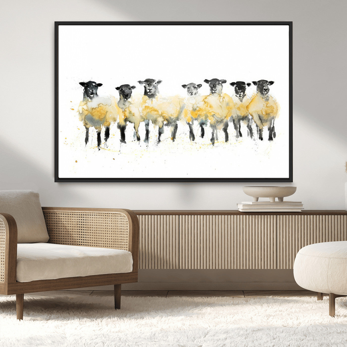 MGV-FC-36X24 - Farmhouse Wall Art Sheep Print | Ready to Hang Framed Canvas | Rustic Barn Decor